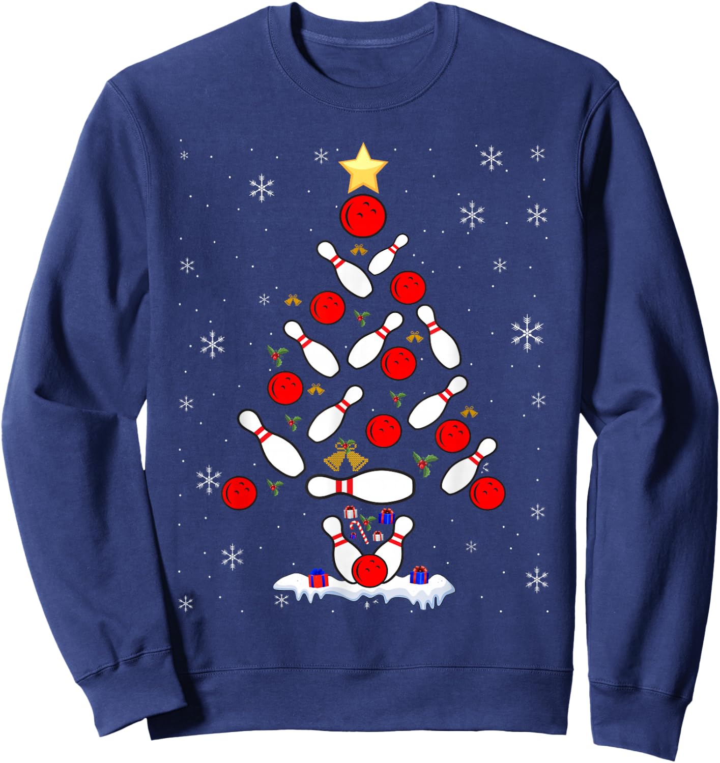 Funny Bowling Christmas Tree Lights Xmas Women Sweatshirt - Sweatshirt | Navy
