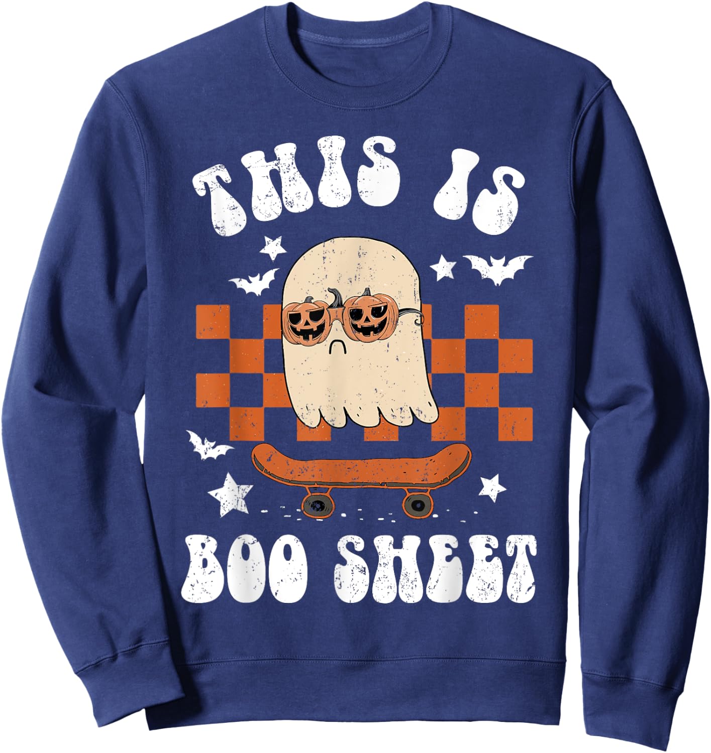 Cute Ghost Skateboarding This is Boo Sheet Halloween Costume Sweatshirt - Sweatshirt | Navy