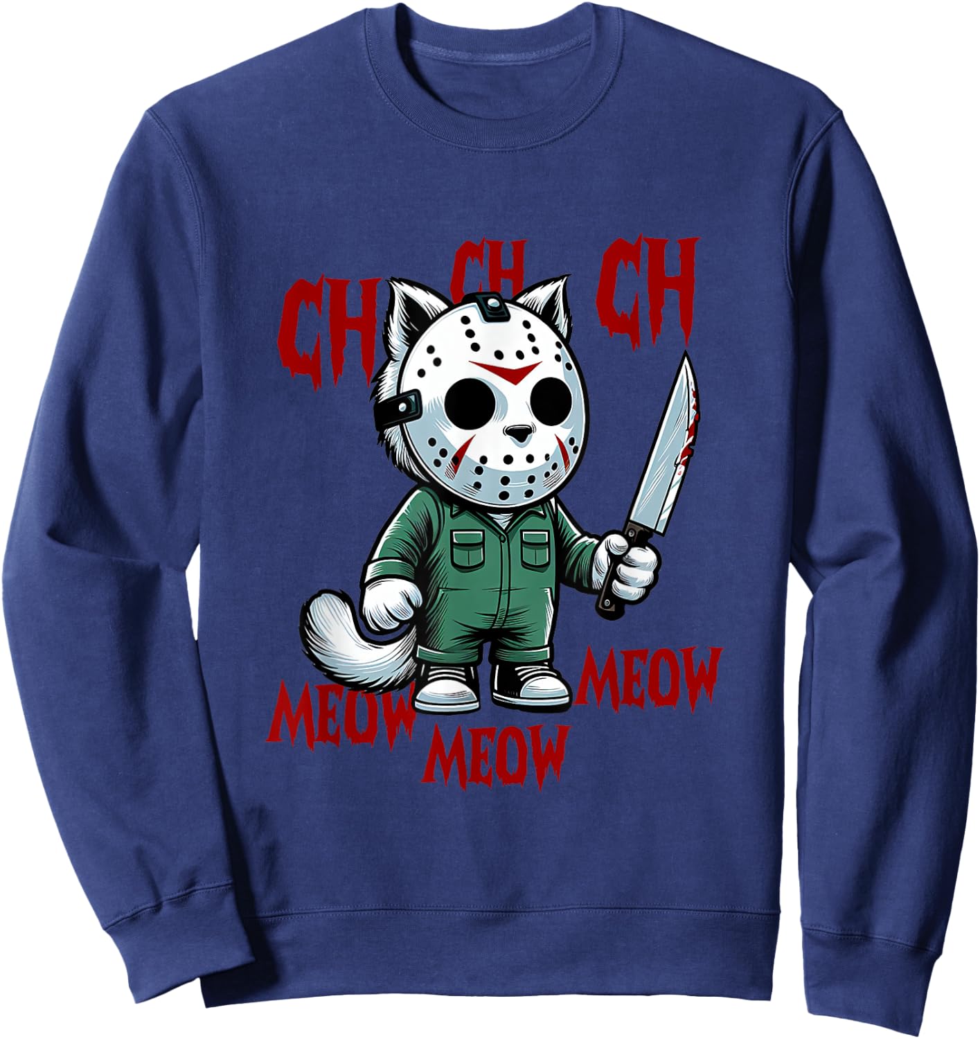 Funny Cat Horror Movies Cute Halloween for Cat Kitty Lovers Men Women Sweatshirt - Sweatshirt | Navy
