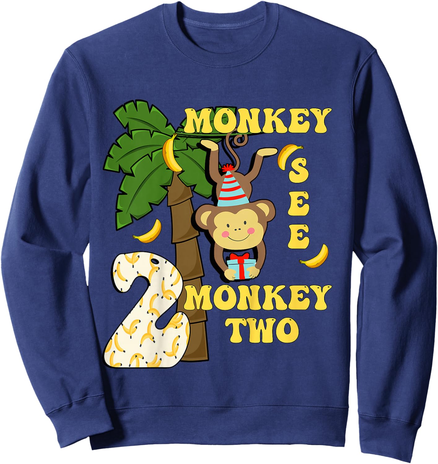 2 Years Old Monkey Party Themes 2nd Birthday Sweatshirt - Sweatshirt | Navy