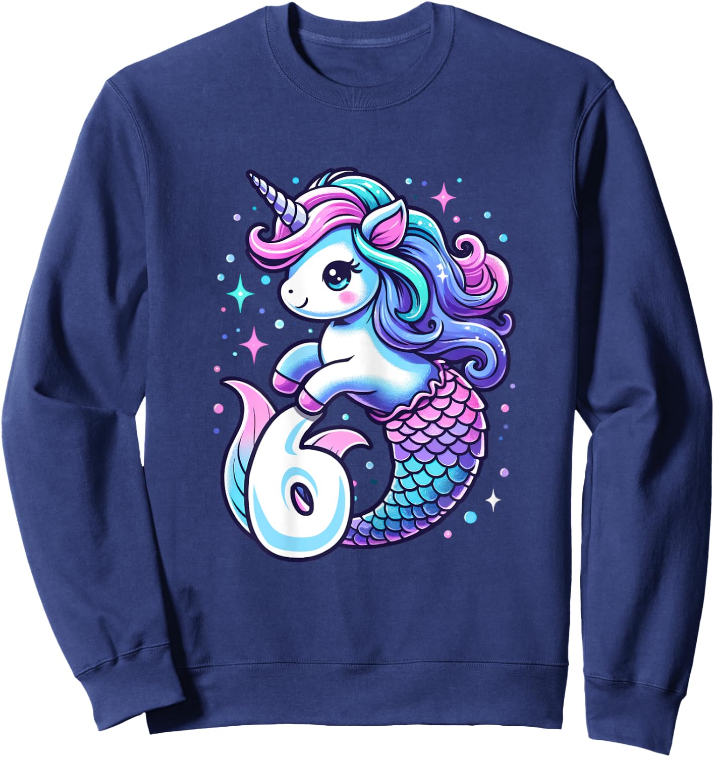 Unicorn Mermaid 6th Birthday 6 Year Old Party Girls Outfit Sweatshirt - Sweatshirt | Navy