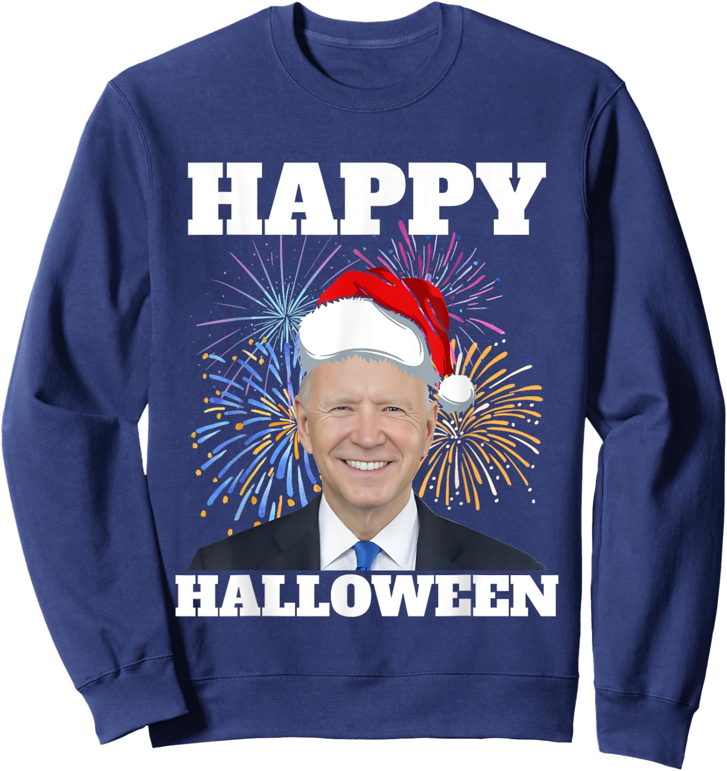 Funny Joe Biden 4th Of July Happy Halloween Firework US Flag Men Sweatshirt - Sweatshirt | Navy