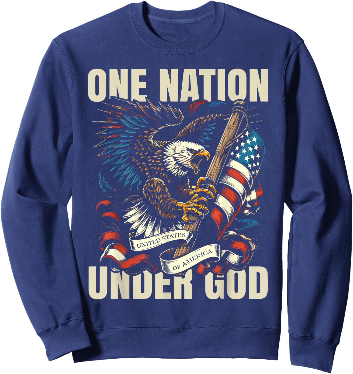 One Nation Under God Patriotic Eagle USA Flag Design Sweatshirt - Sweatshirt | Navy