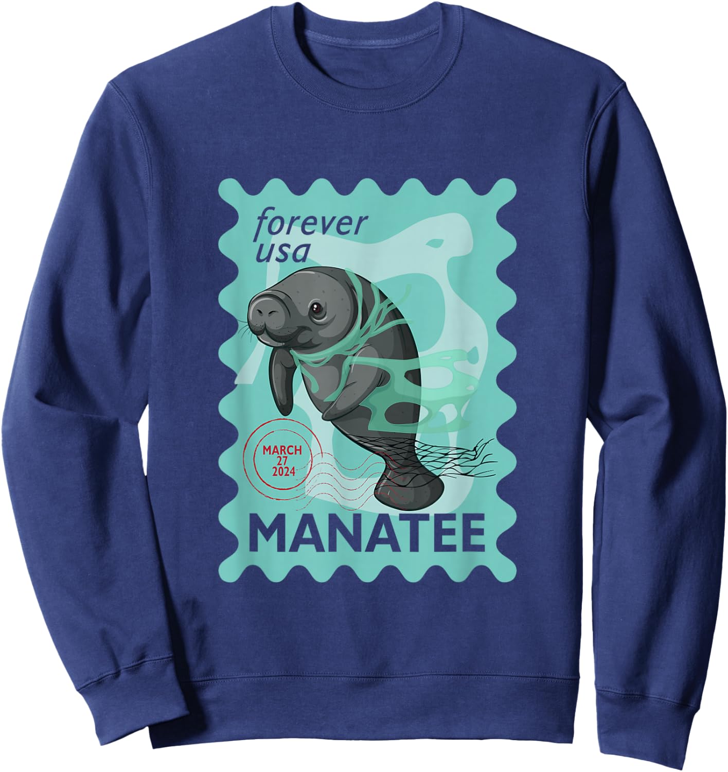 Manatee Stamp Wildlife Animal Manatee Lover Postal Worker Sweatshirt - Sweatshirt | Navy