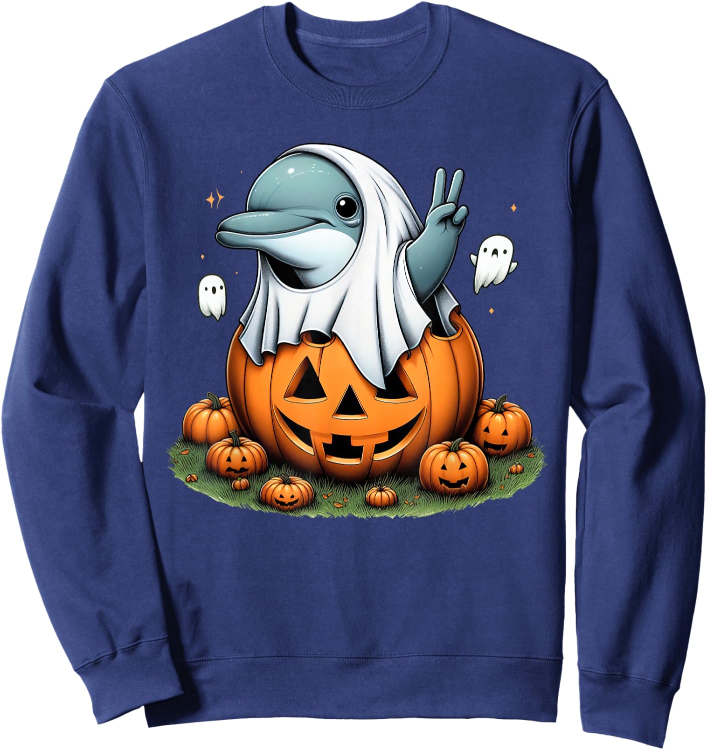 Funny Dolphin Ghost Boo Halloween Dolphin Kids Sweatshirt - Sweatshirt | Navy