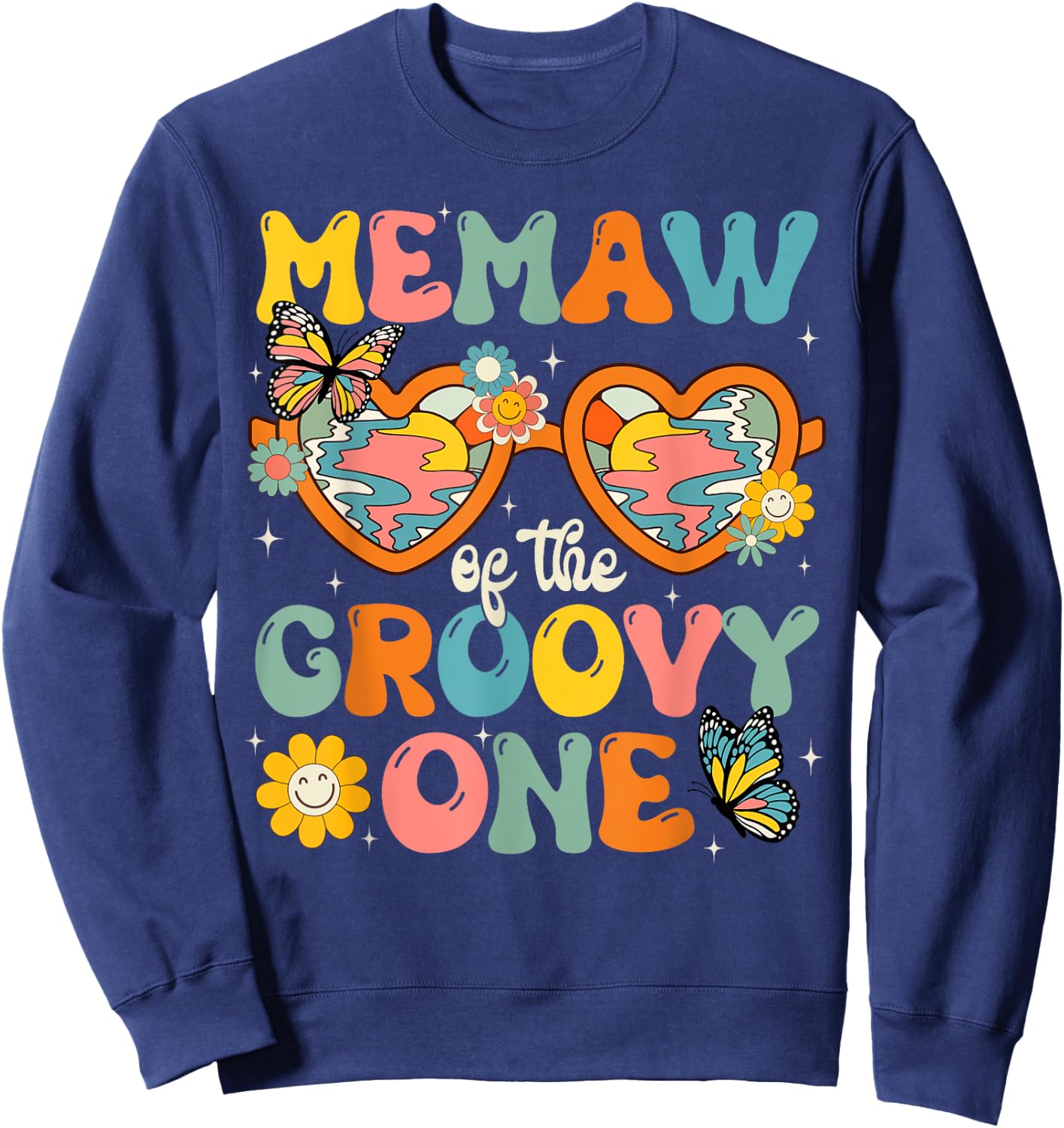 Memaw of the Groovy One Glasses Birthday Party Sweatshirt - Sweatshirt | Navy