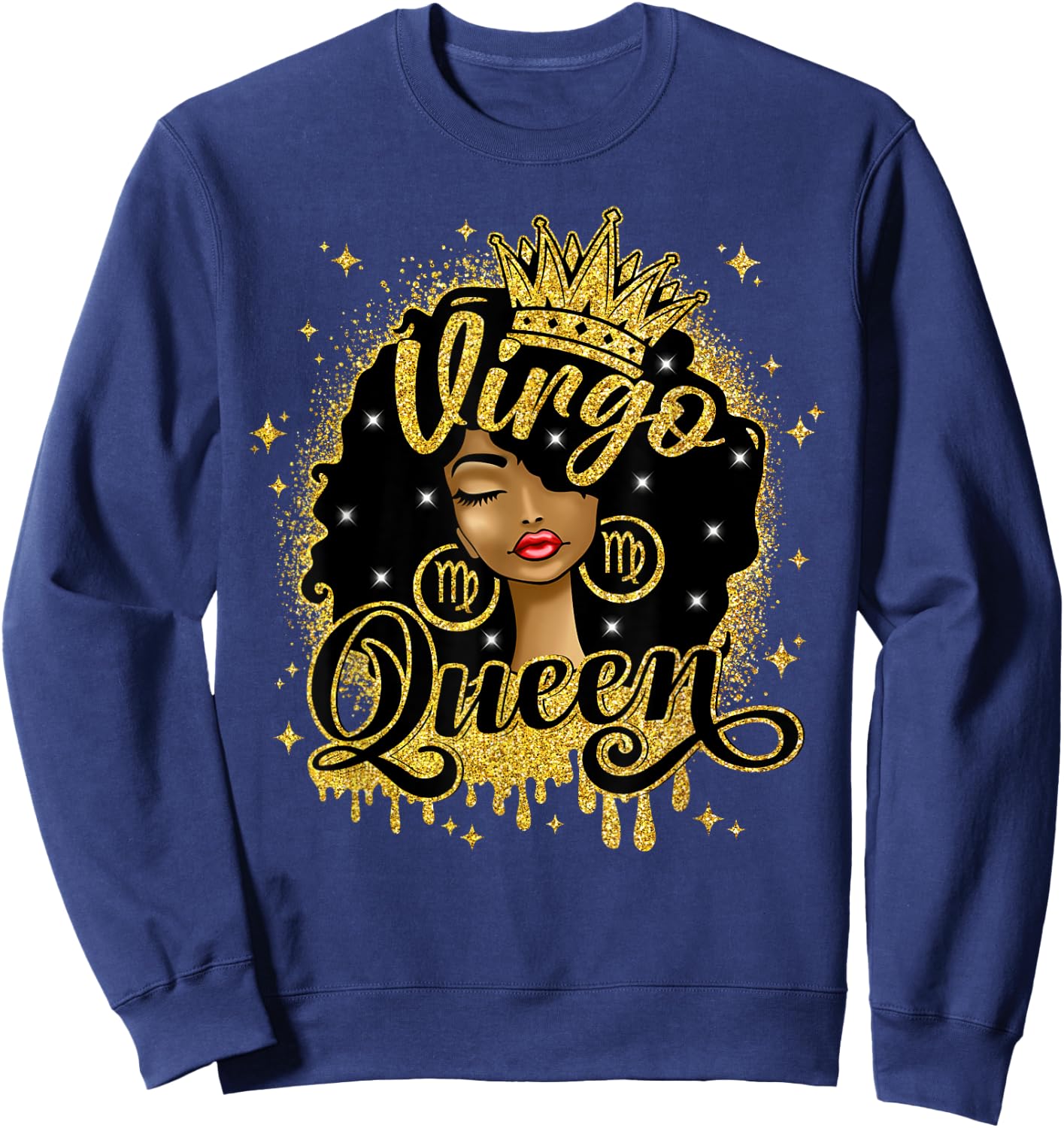 Virgo Queen Afro Natural Hair Girl Black Woman Zodiac Sweatshirt - Sweatshirt | Navy
