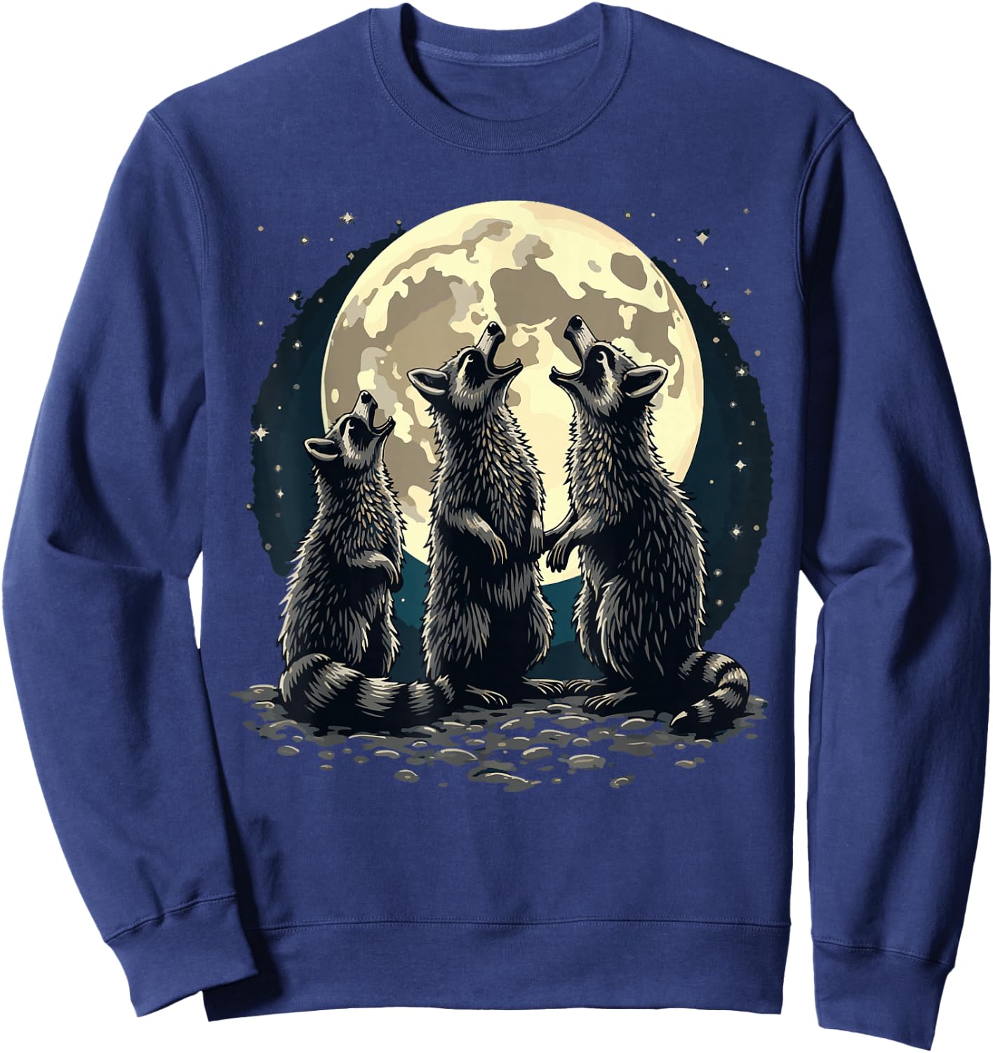 3 Racoons Moon Howling Raccoon Funny Raccoon Sweatshirt - Sweatshirt | Navy