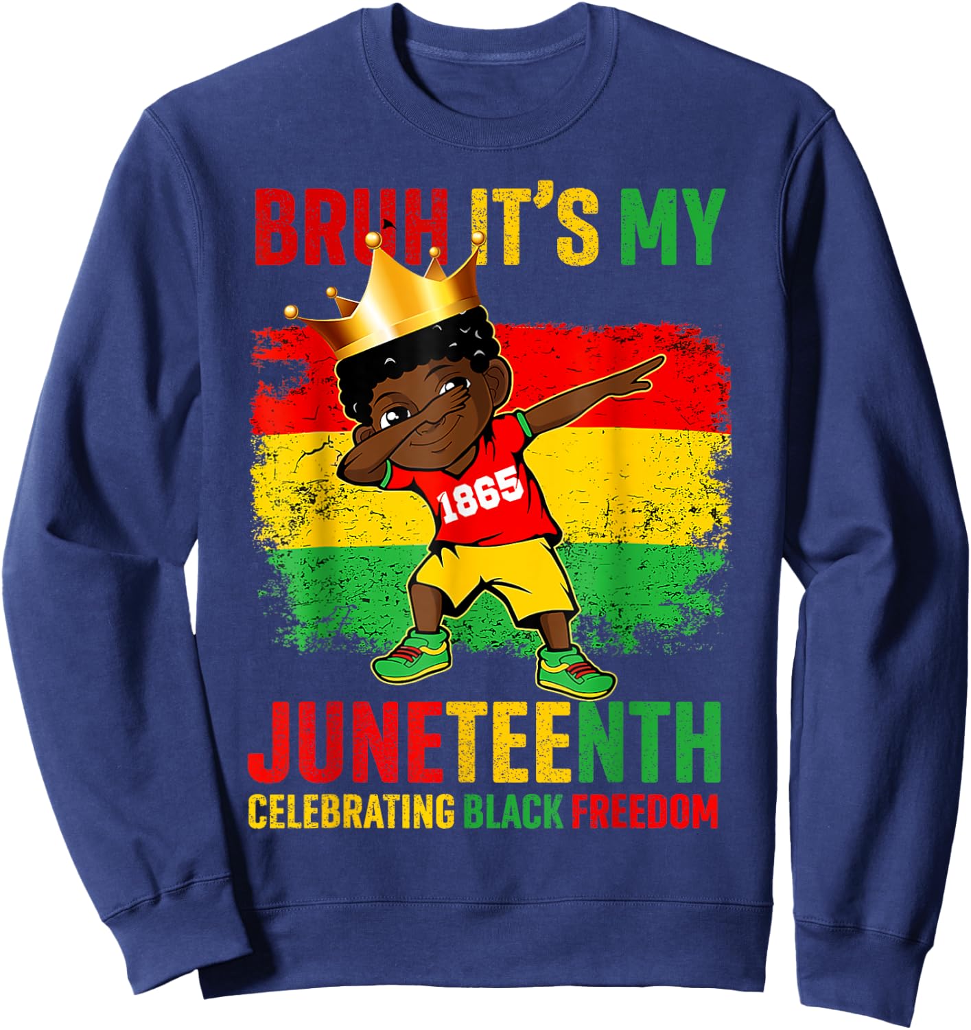 Bruh It's My Juneteenth Celebrating Black Freedom Kids Retro Sweatshirt - Sweatshirt | Navy