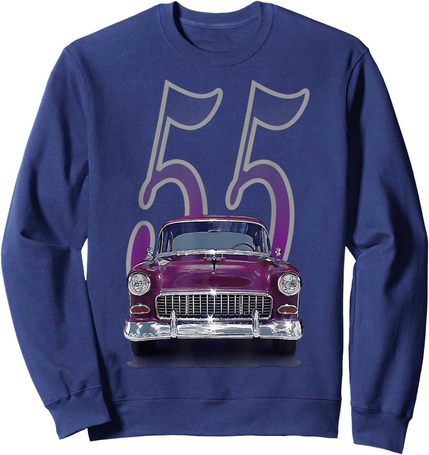 1955 55 Chevys Bel Air Classic Vintage Muscle Car Front View Sweatshirt - Sweatshirt | Navy