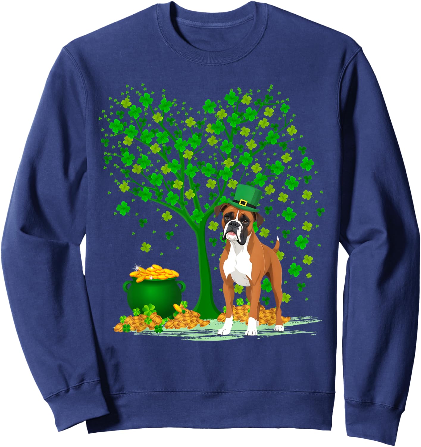 Shamrock Tree Leprechaun Hat Boxer Dog St Patrick's Day Women Kids Sweatshirt - Sweatshirt | Navy