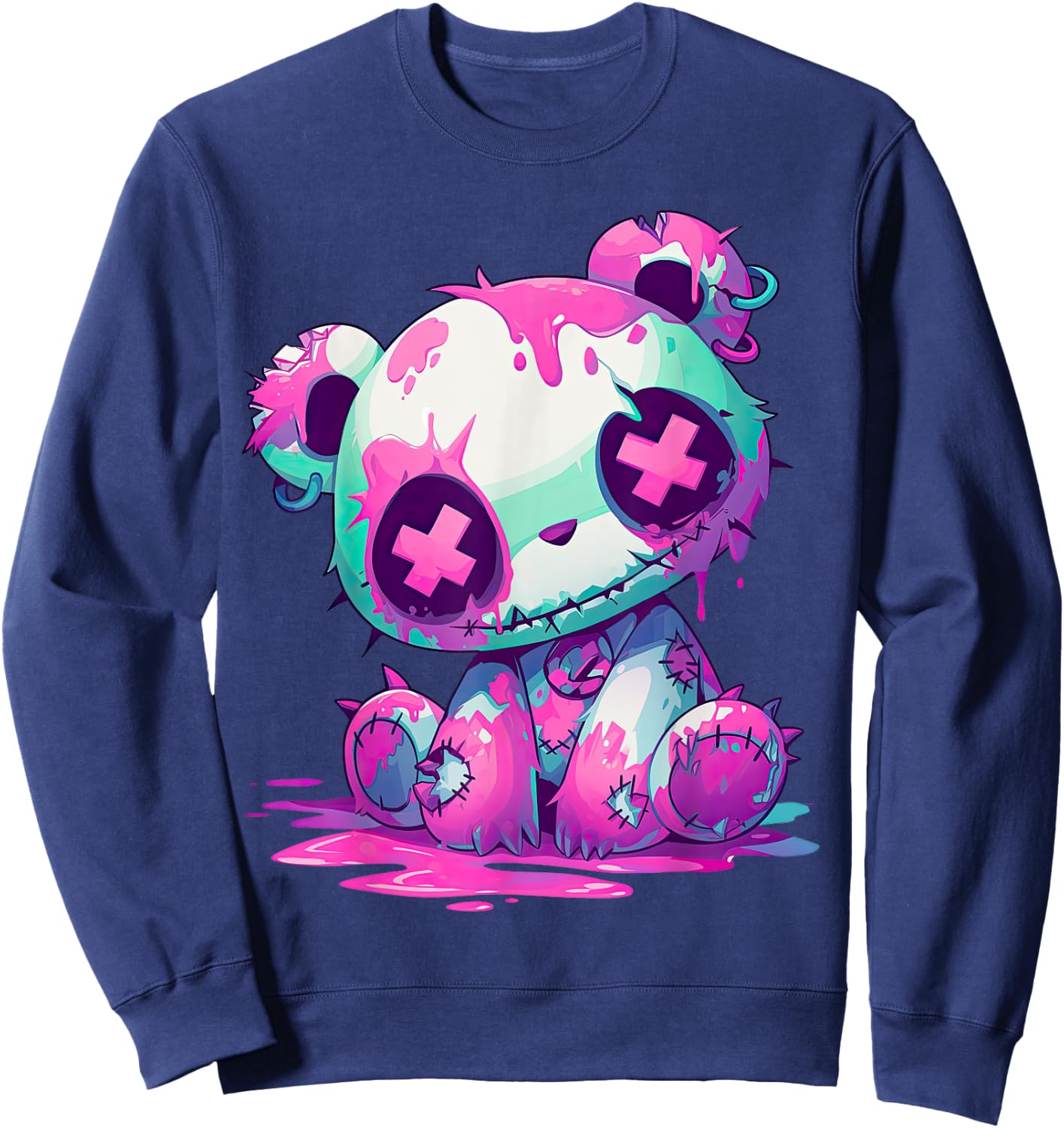 Kawaii Pastel Goth Creepy Cute Pink Zombie Panda Sweatshirt - Sweatshirt | Navy
