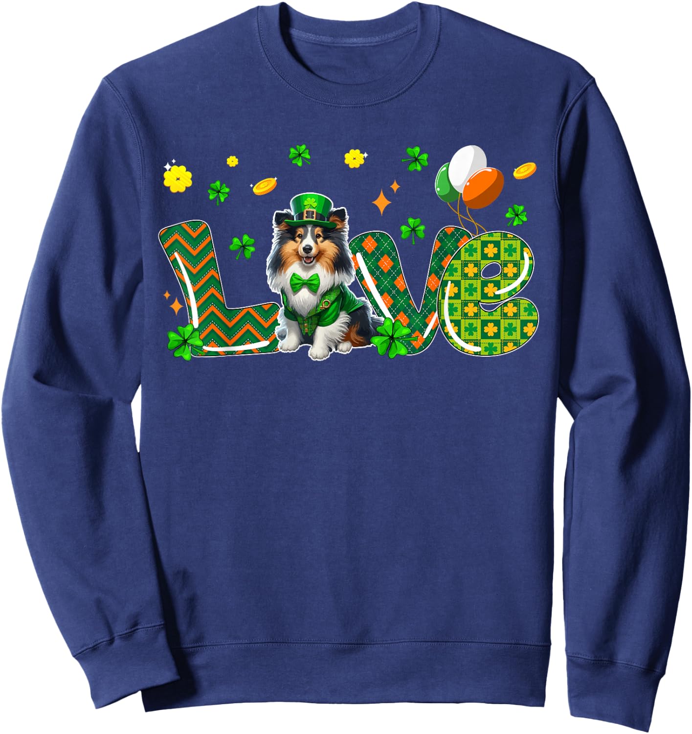 LOVE Sheltie St. Patrick's Day Shamrocks Owner Lover Sweatshirt - Sweatshirt | Navy