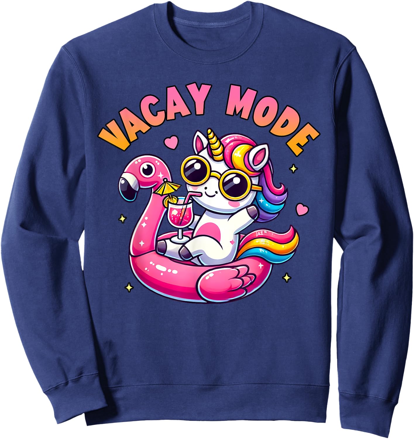 Vacay Mode Cute Unicorn Funny Family Vacation Gift Kids Girl Sweatshirt - Sweatshirt | Navy