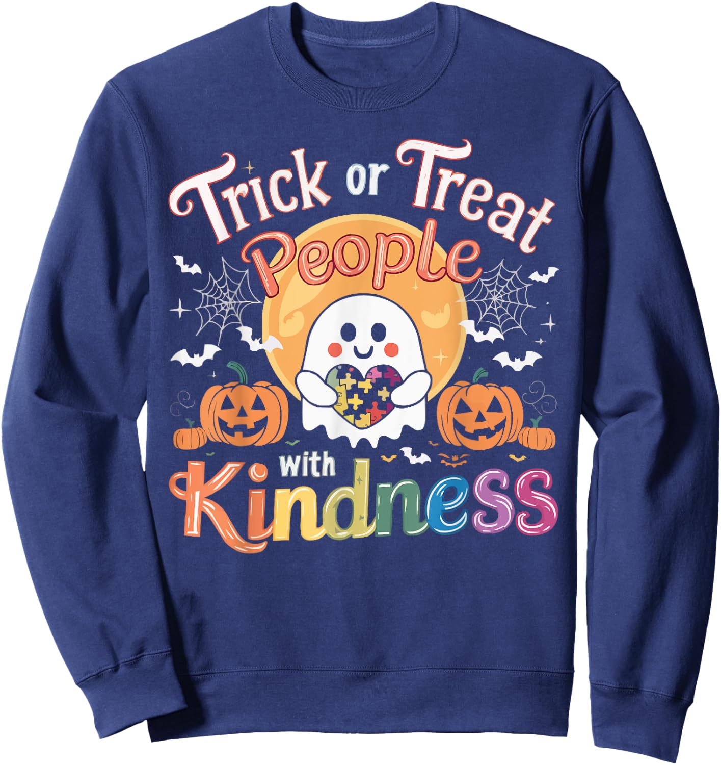 Support Autism Halloween Spooky Autistic Trick Or Treat Sweatshirt - Sweatshirt | Navy