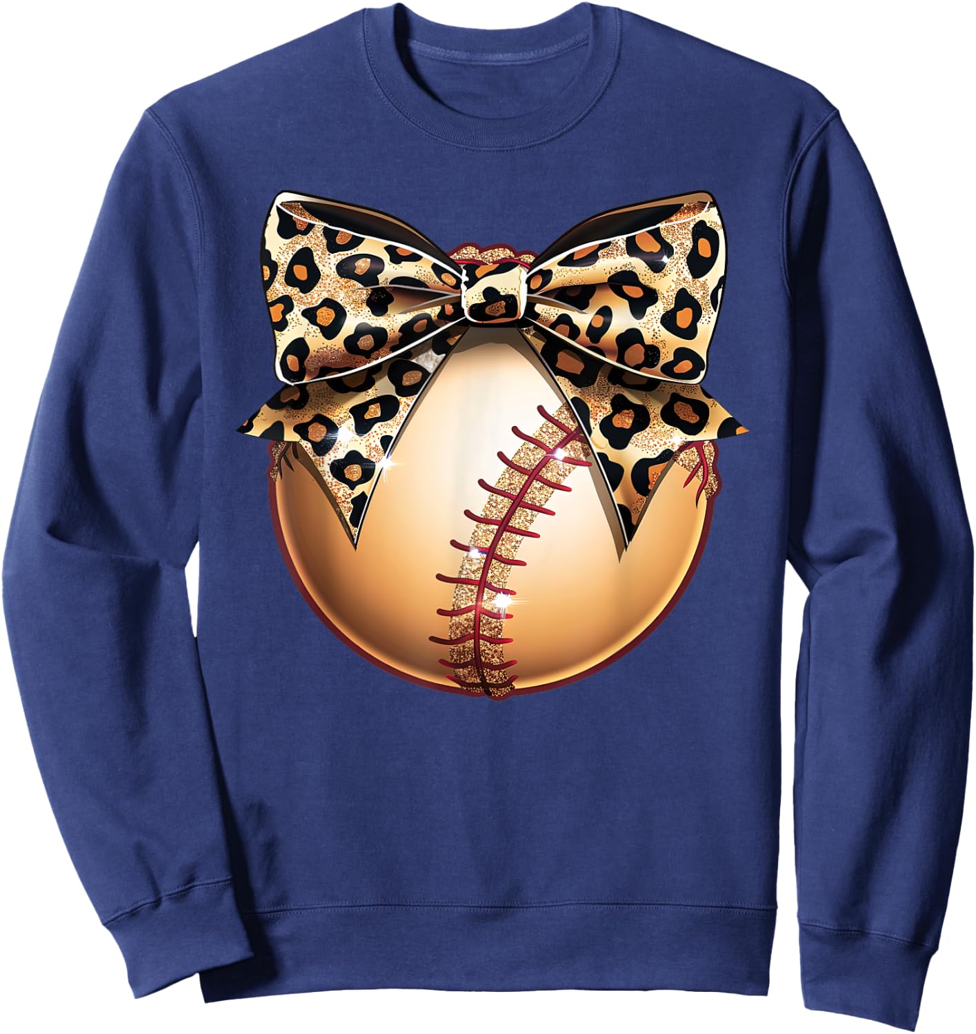 Cute Leopard Cheetah Print Ribbon Bow Baseball Mom Sister Sweatshirt - Sweatshirt | Navy