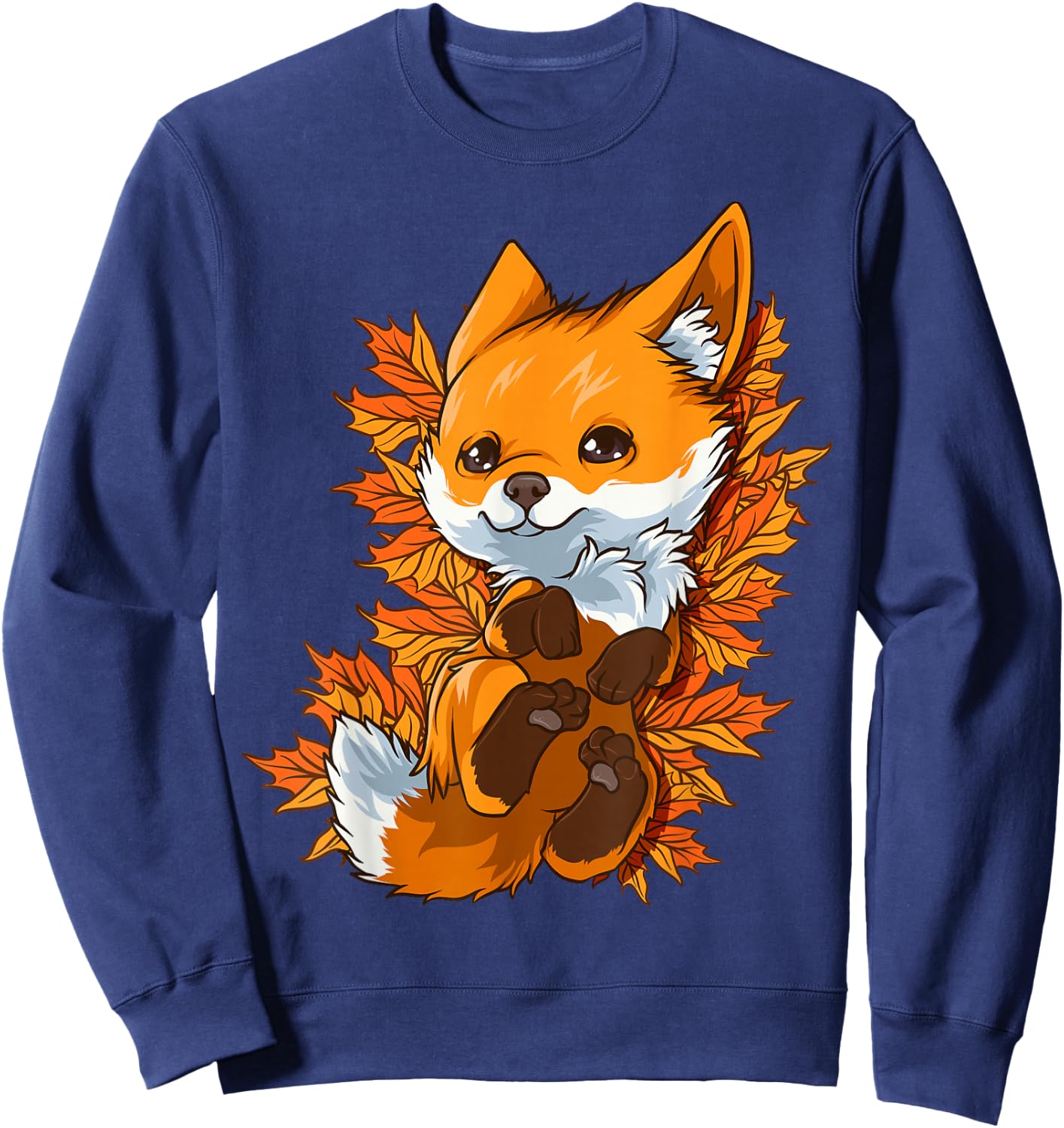Red Forest Fox Baby Animal Autumn Leaves Sweatshirt - Sweatshirt | Navy