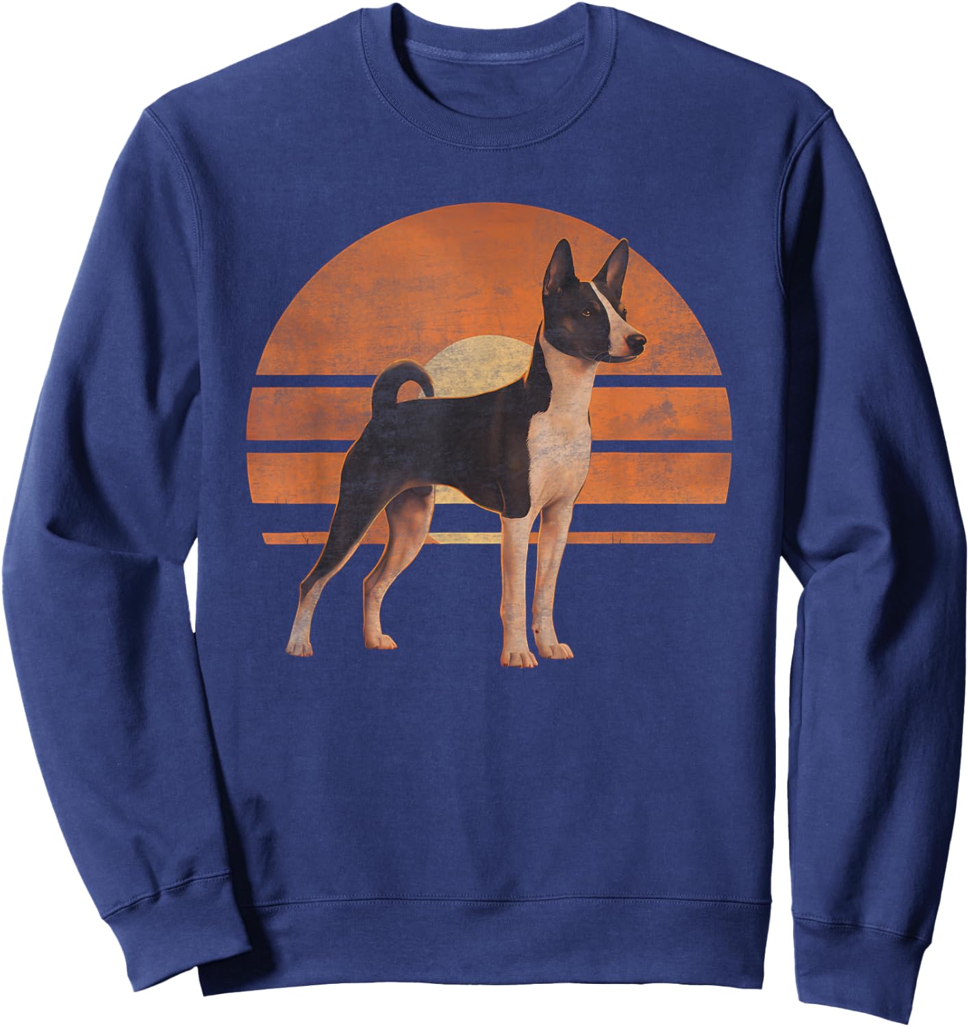 Retro Sunset Design Basenji Dog Sweatshirt - Sweatshirt | Navy