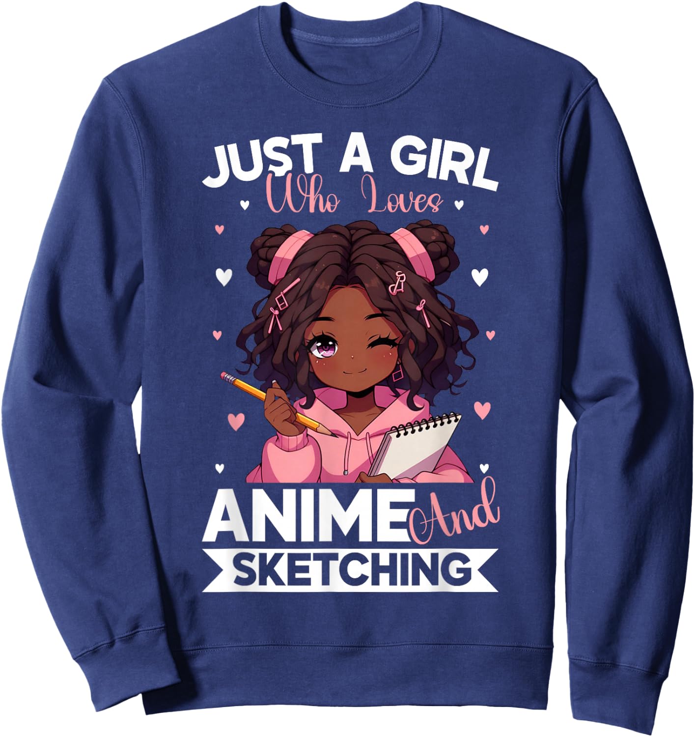 Just A Girl Who Loves Anime and Sketching Afro Anime Merch Sweatshirt - Sweatshirt | Navy