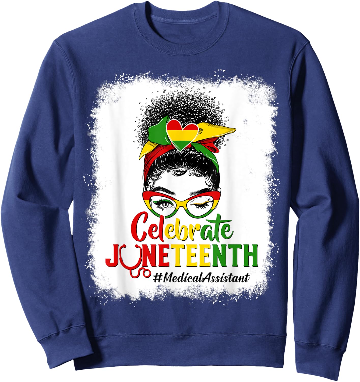 Black Medical Assistant Messy Bun Celebrate Juneteenth Afro Sweatshirt - Sweatshirt | Navy