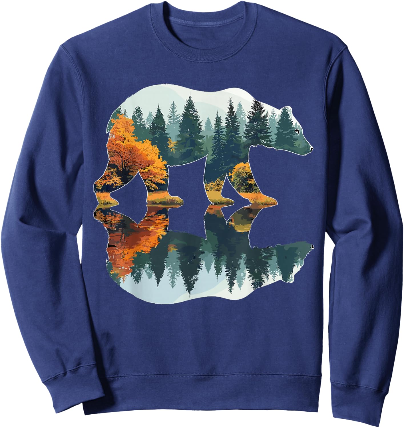 Trees Wildlife Reflection Nature Bear Outdoor Forest Sweatshirt - Sweatshirt | Navy