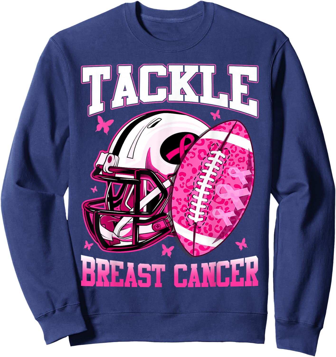 Tackle Breast Cancer Awareness Fighting American Football Sweatshirt - Sweatshirt | Navy
