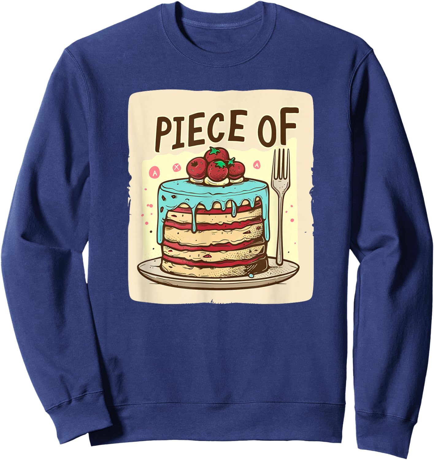 Piece of Cake Outfit -Adults Kids Black Small Modern City Cartoon Lightweight Classic Fit Short Sleeve Sweatshirt - Sweatshirt | Navy