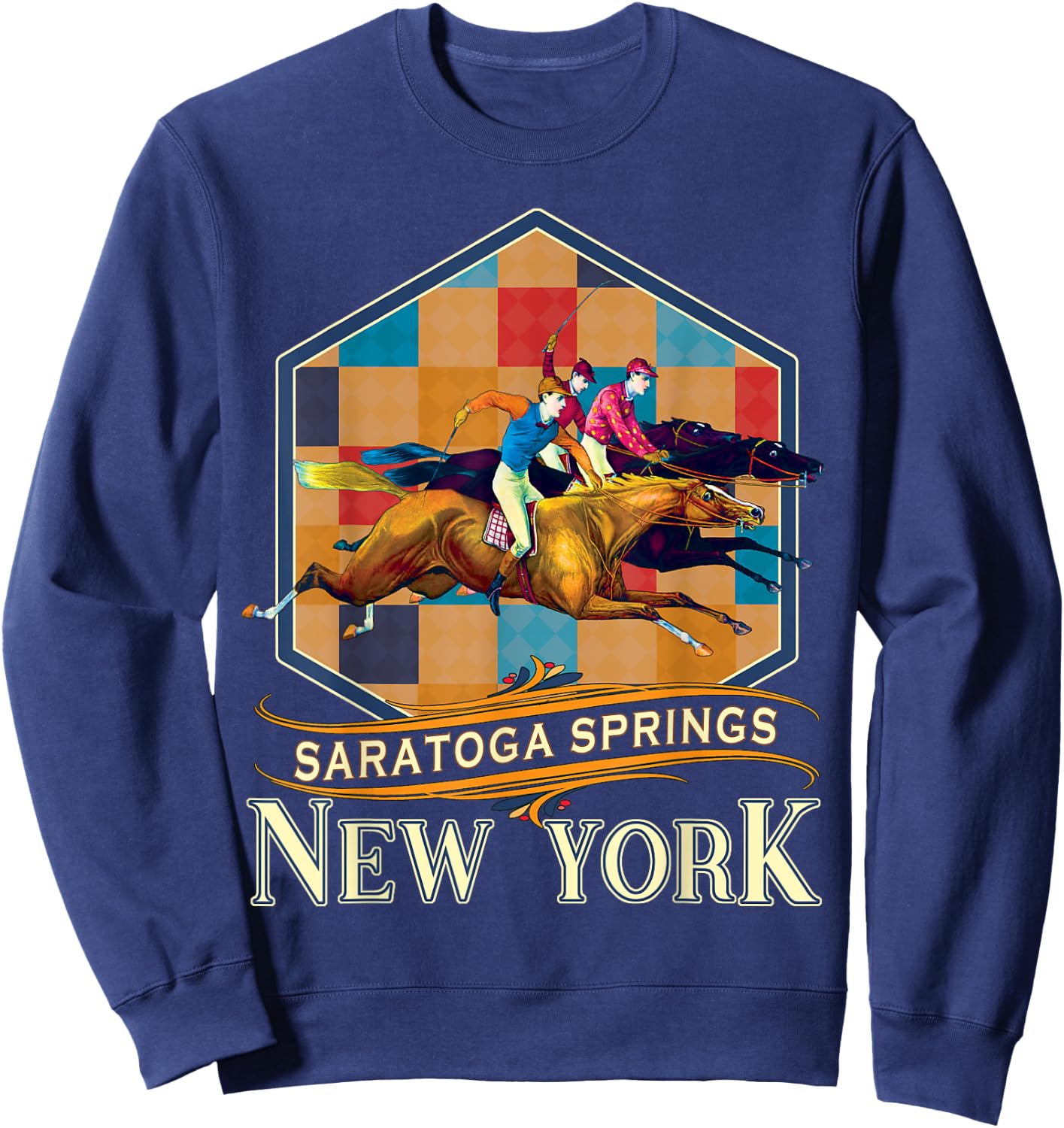 Saratoga Springs New York Vintage Horse Racing Souvenir Sweatshirt - Sweatshirt | Navy