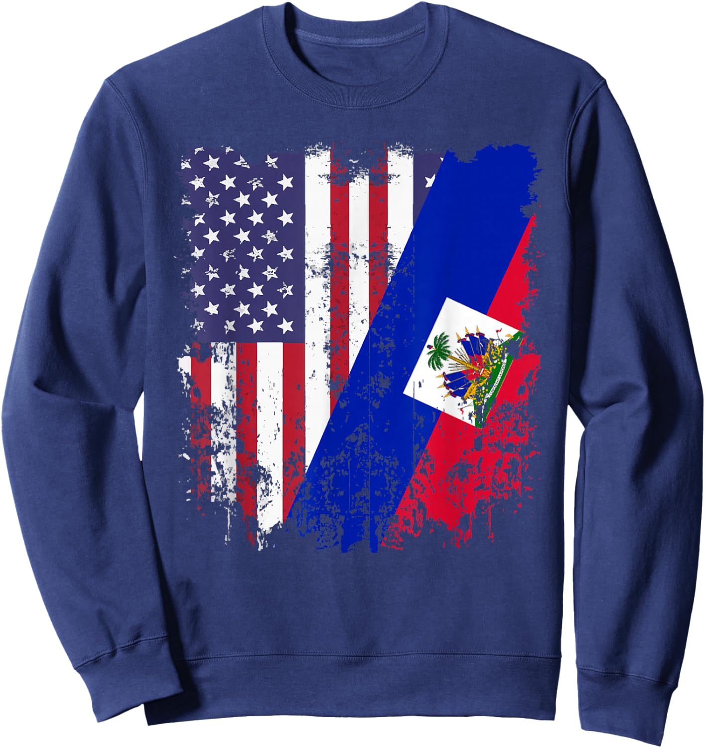 Haitian Roots Half American Flag Haiti Flag Sweatshirt - Sweatshirt | Navy