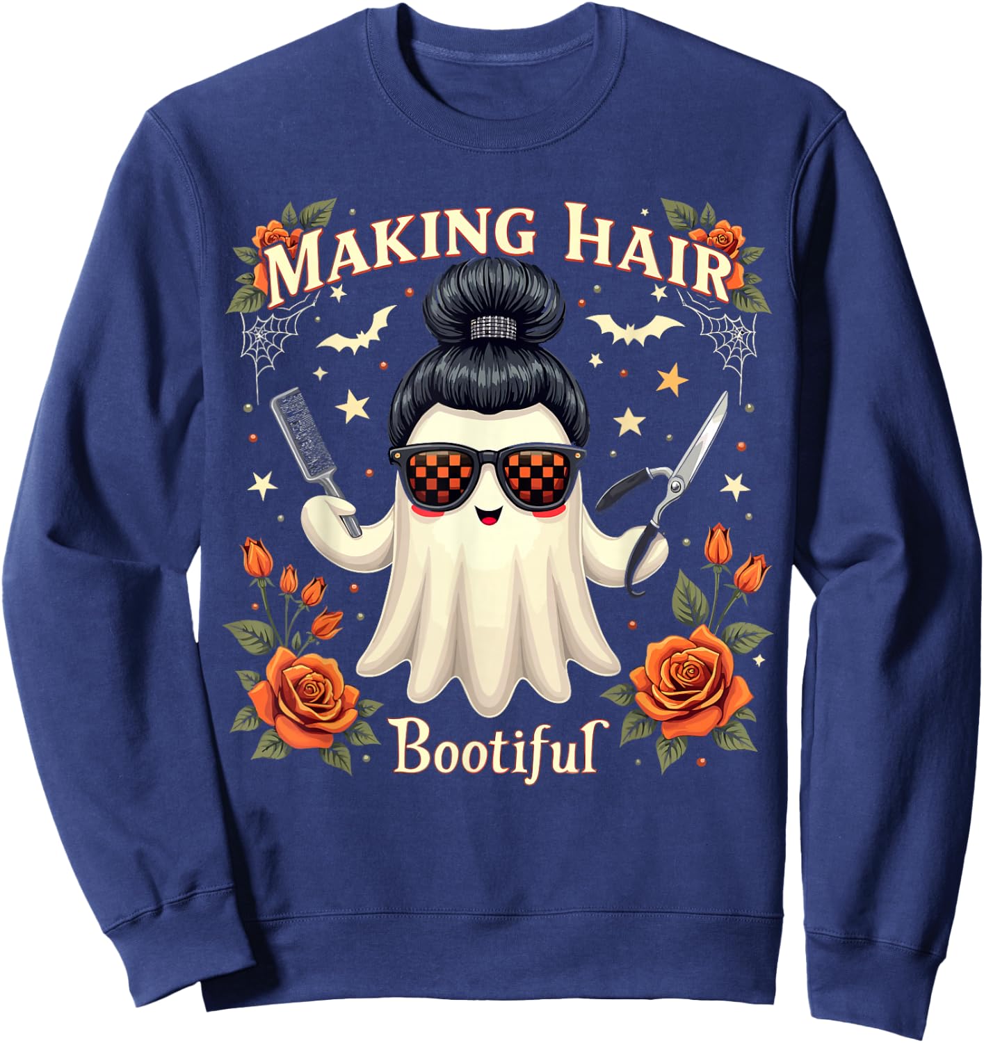 Hair Making Bootiful Ghost Halloween Hairdresser Hairdresser Sweatshirt - Sweatshirt | Navy