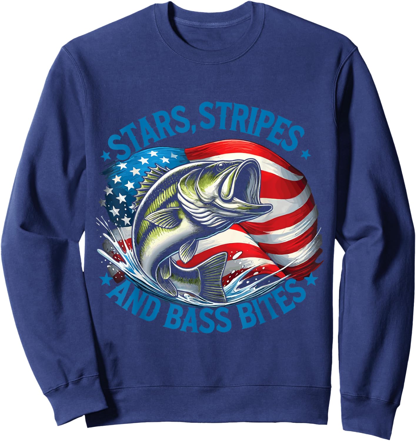 Fisherman Stars Stripes And Bass Bites Bass Fishing Sweatshirt - Sweatshirt | Navy