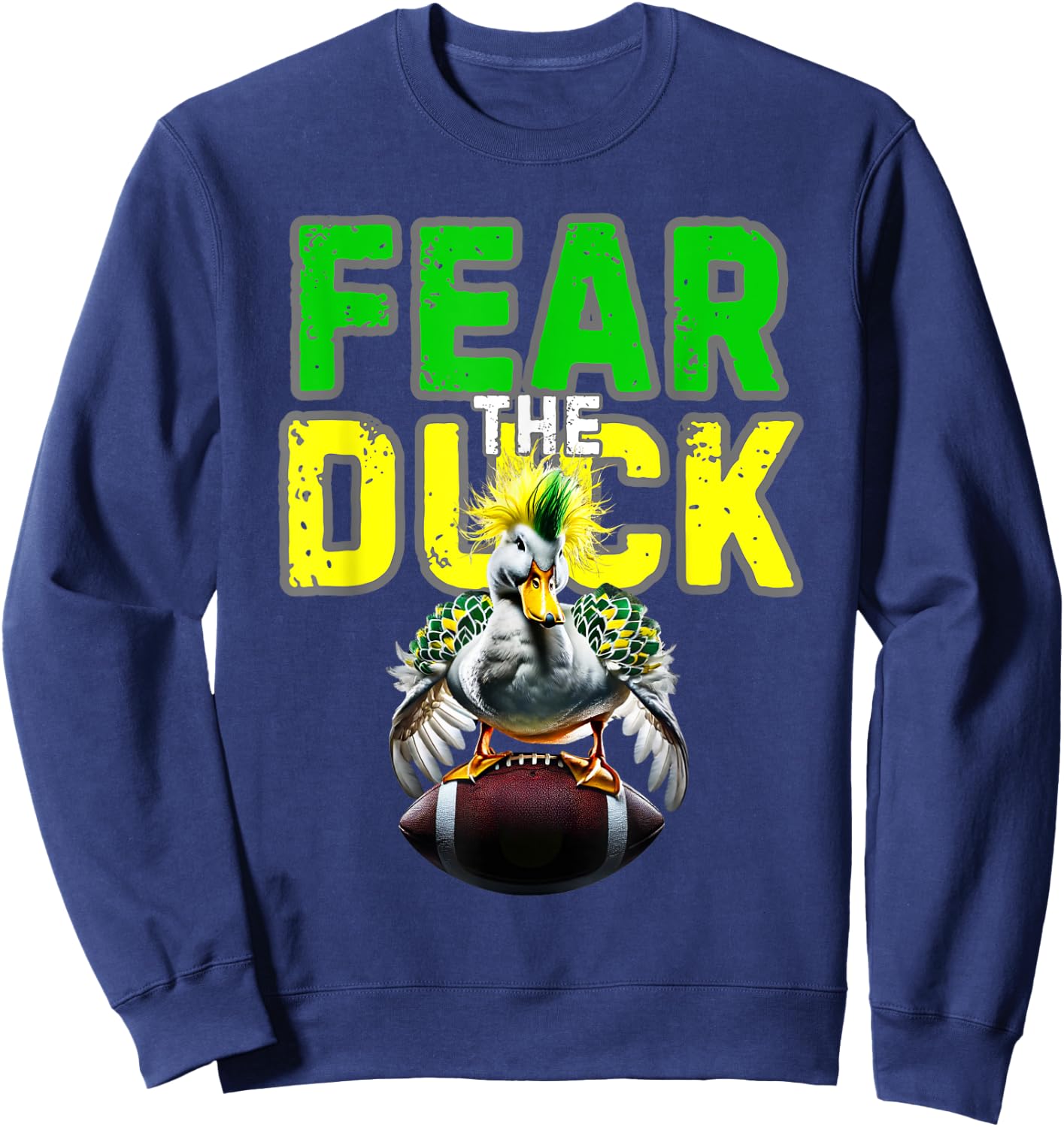 Fear the Duck from Quack Attack features a green and yellow Sweatshirt - Sweatshirt | Navy