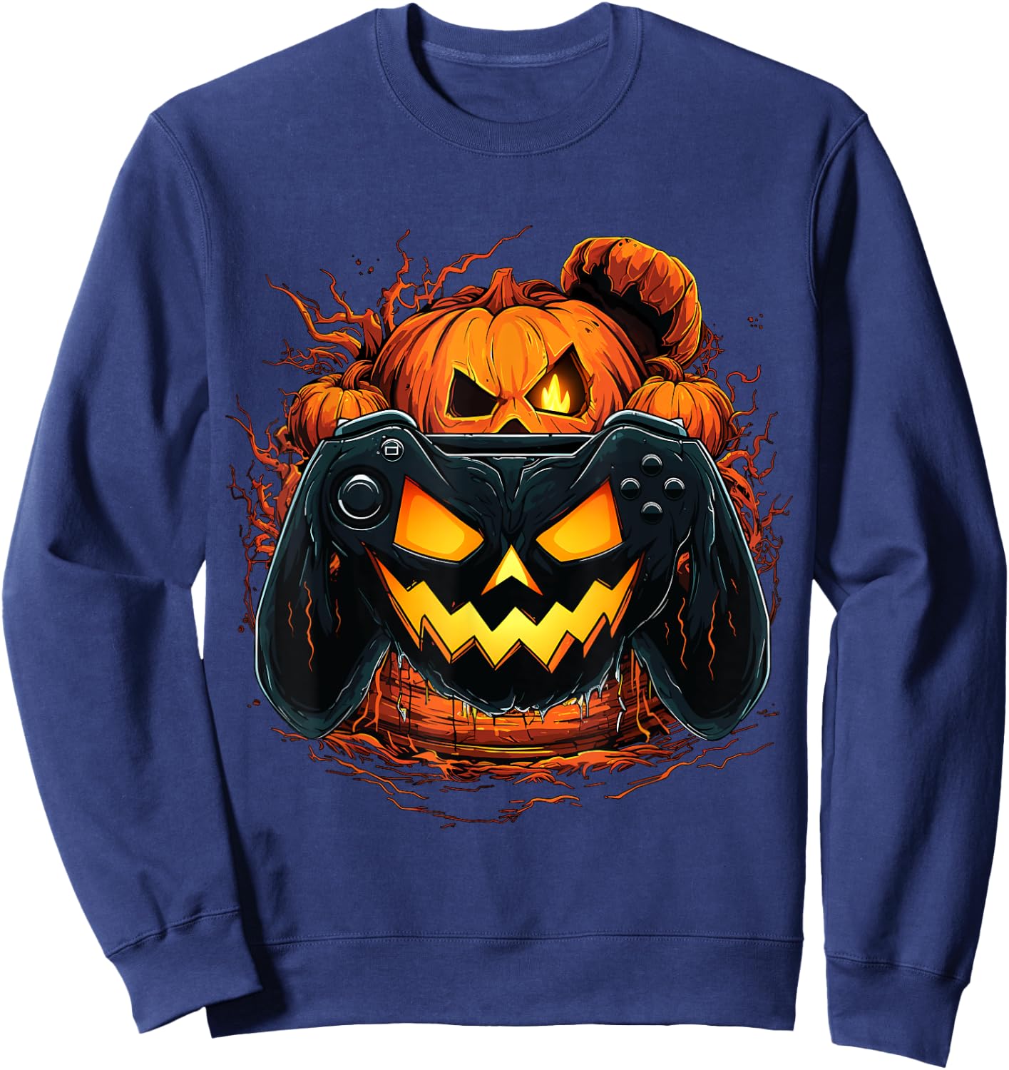 Halloween Shirt Gamer Gaming Pumpkin Boys Halloween Costume Sweatshirt - Sweatshirt | Navy