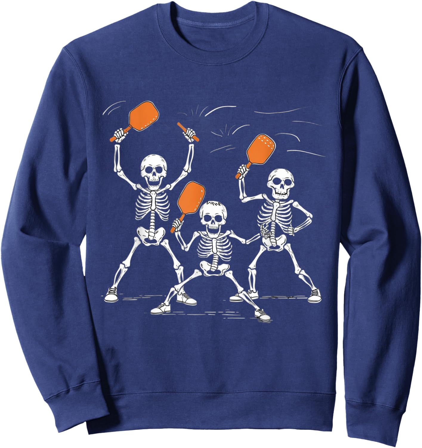 Funny Skeletons Playing Pickleball Halloween Sweatshirt - Sweatshirt | Navy