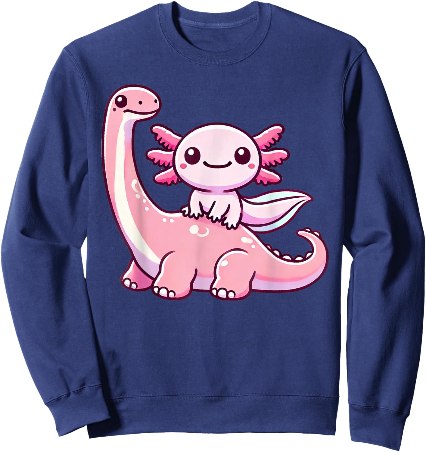 Anime Kawaii Axolotl Dinosaur Brachiosaurus Sweatshirt - Sweatshirt | Navy