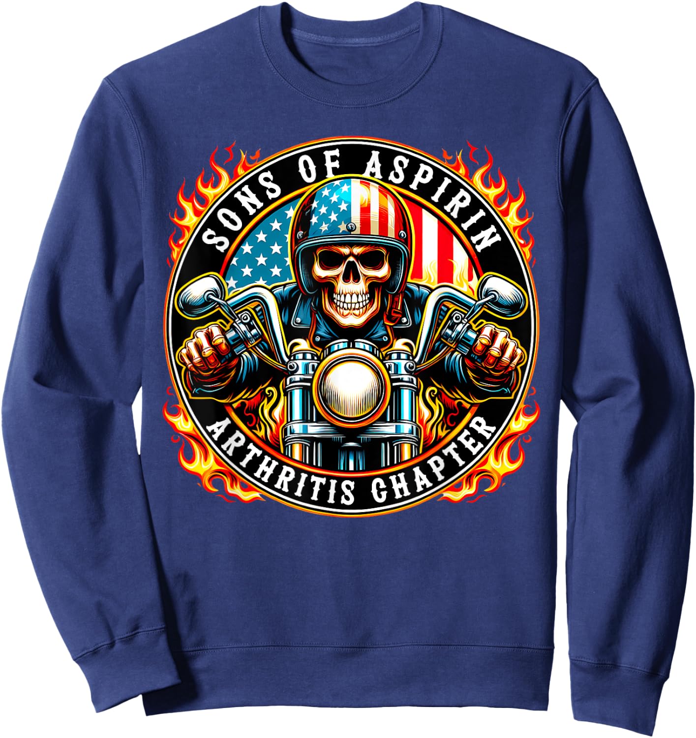 Sons of Aspirin Arthritis Chapter Skeleton Biker Motorcycle Sweatshirt - Sweatshirt | Navy