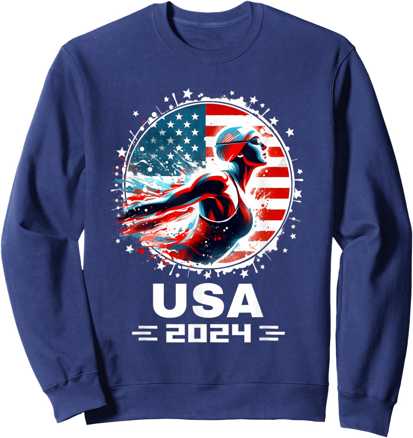 Swimming United States Women Team American Flag Swimming Sweatshirt - Sweatshirt | Navy