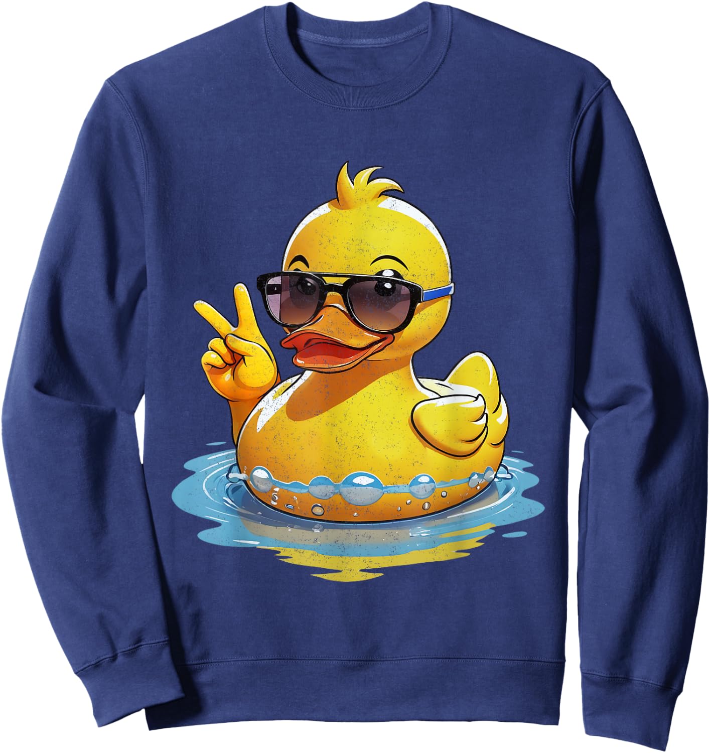 Quacktastic Duck Party Outfit Retro Groovy Yellow Rubber Duck Peace Funny Duck Lovers Black Small Classic Fit Short Sleeve Sweatshirt - Sweatshirt | Navy