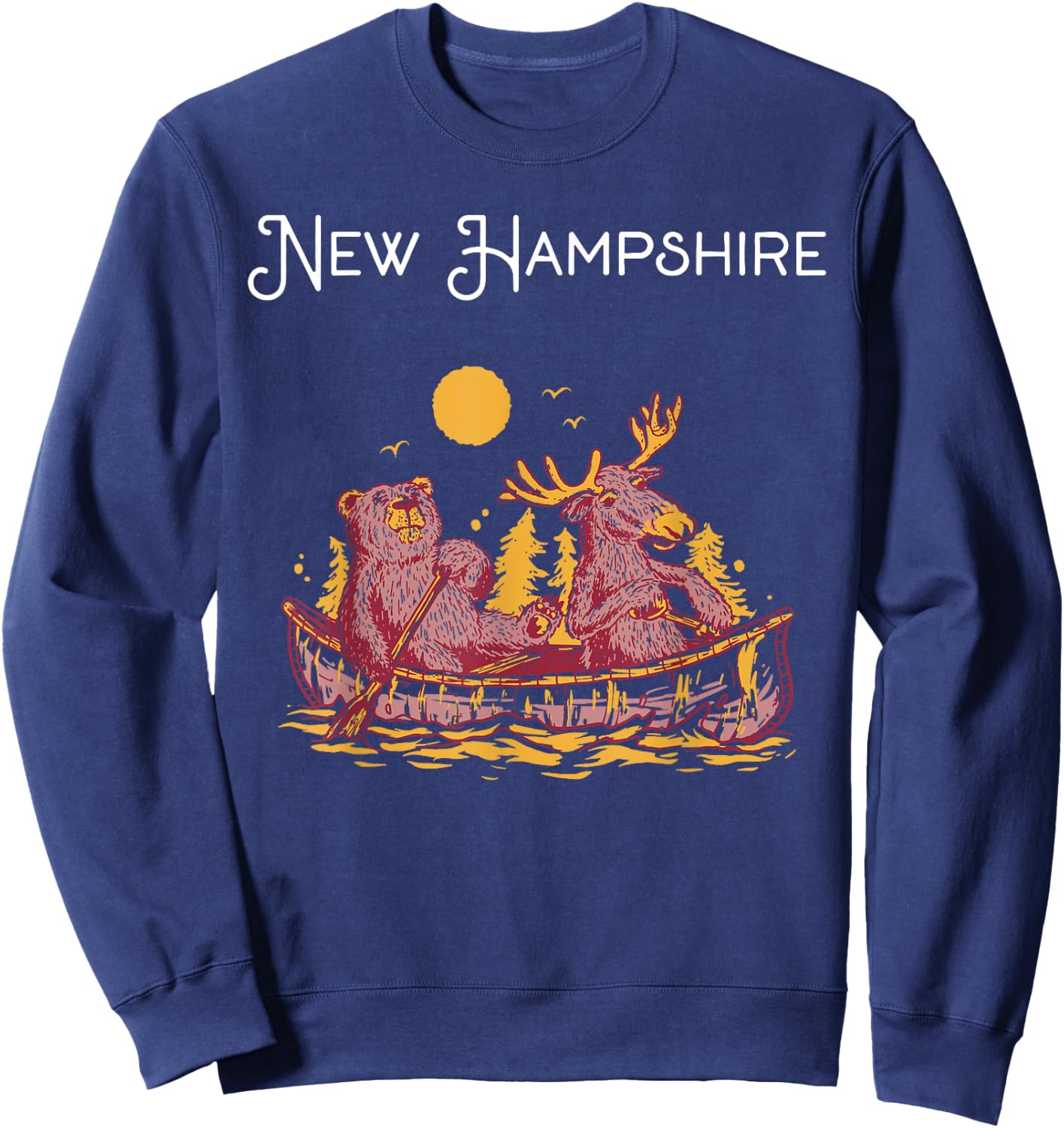 New Hampshire Shirt Funny Canoe Moose Elk Bear Lake Canoeing Sweatshirt - Sweatshirt | Navy