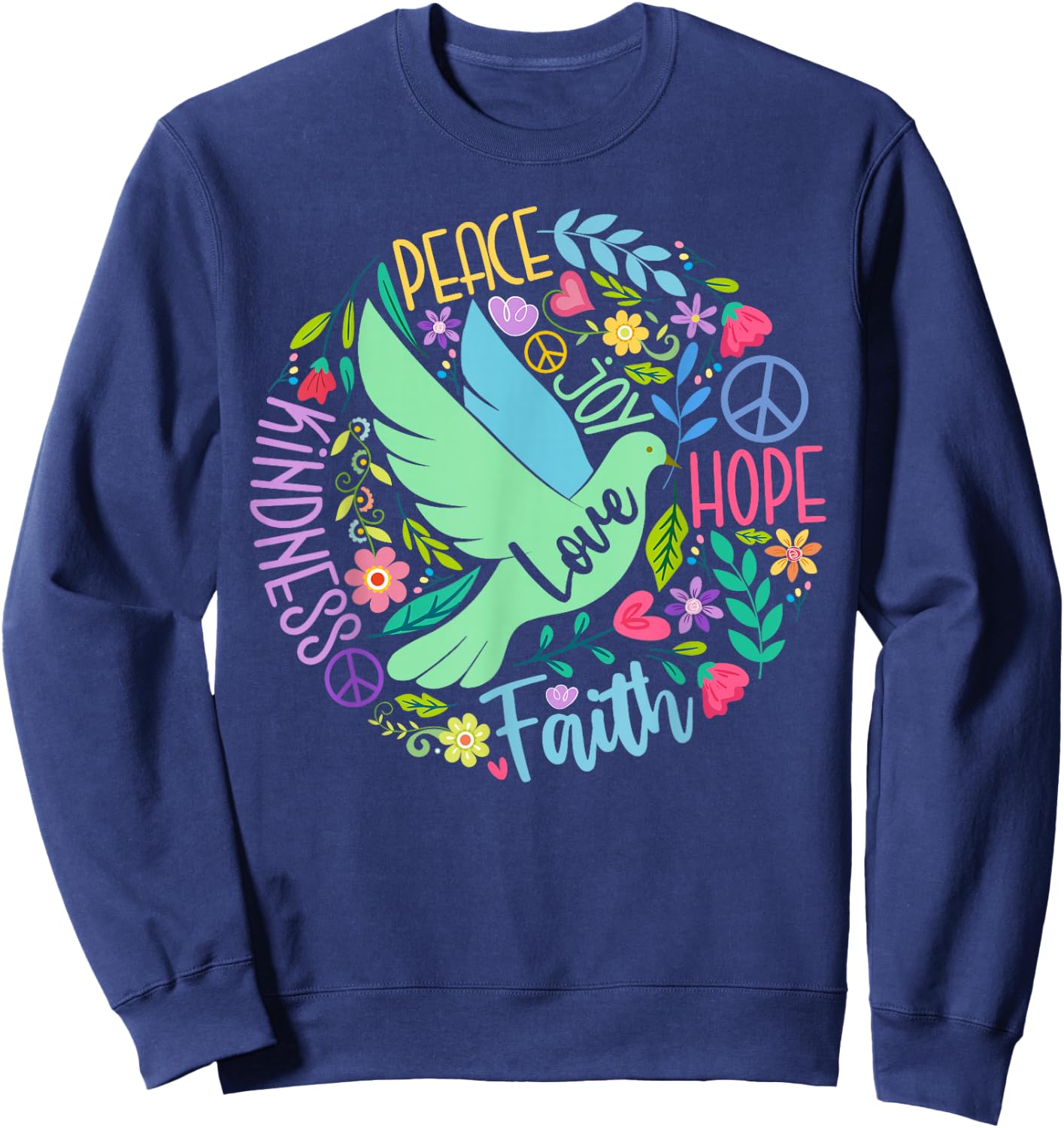 Groovy Hippie Peace Hope Love Peace Bird World Peace Day Sweatshirt - Sweatshirt | Navy