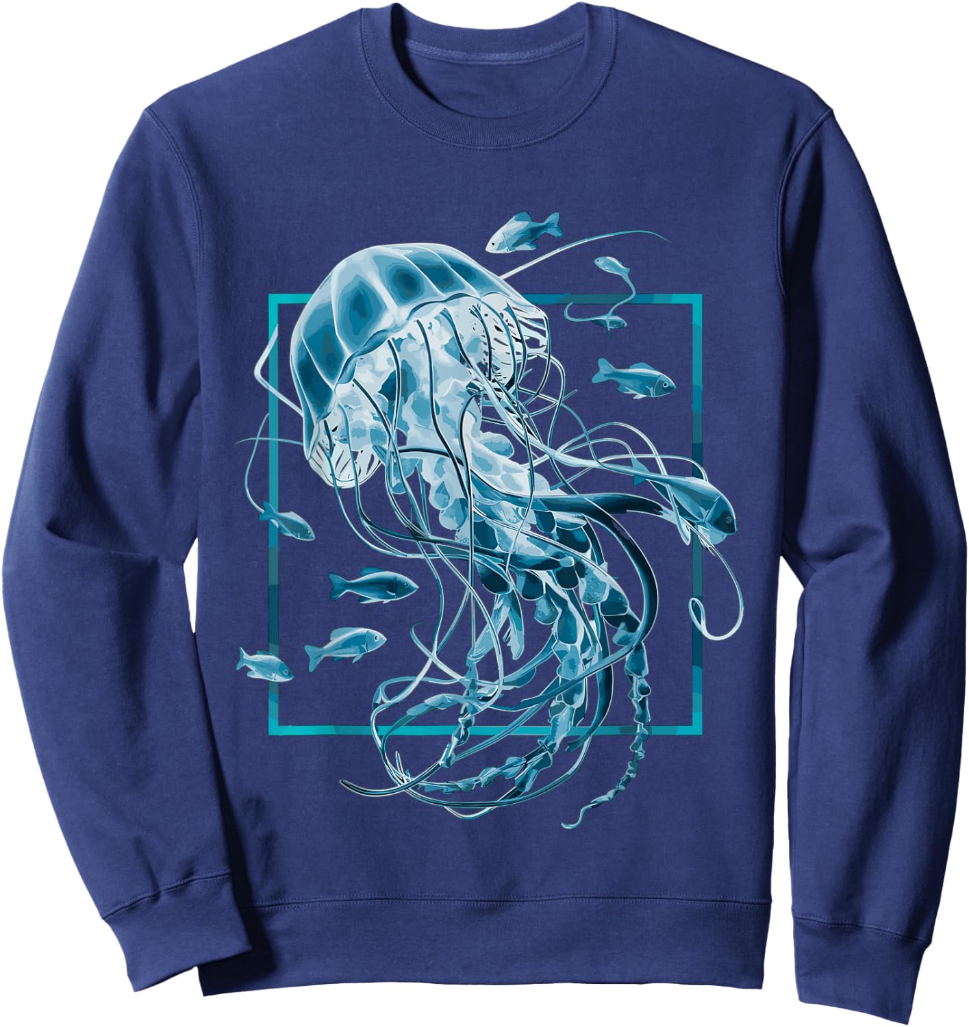 Jellyfish and Fishes in Sea Sweatshirt - Sweatshirt | Navy