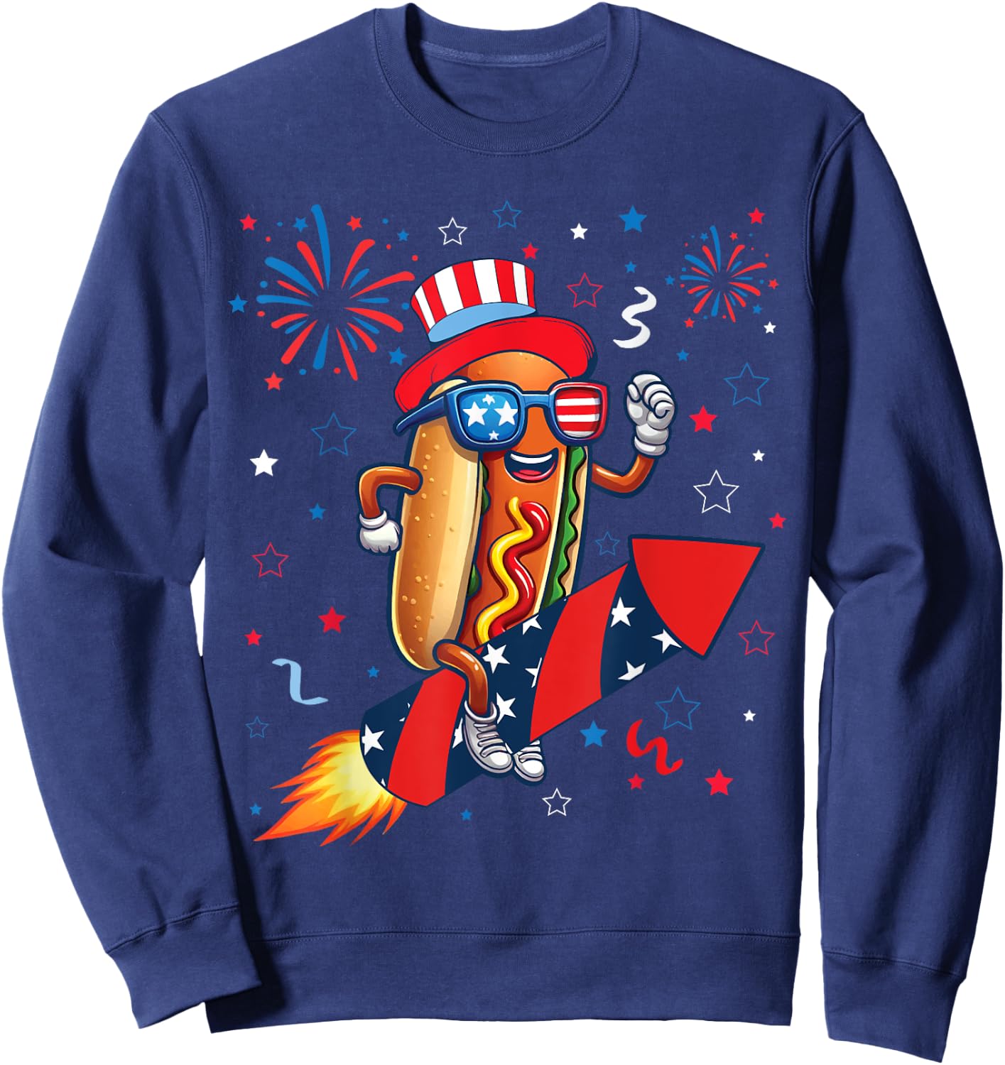 Hotdog 4th Of July Patriotic Rocket and Fireworks USA Flag for Kids Men Sweatshirt - Sweatshirt | Navy