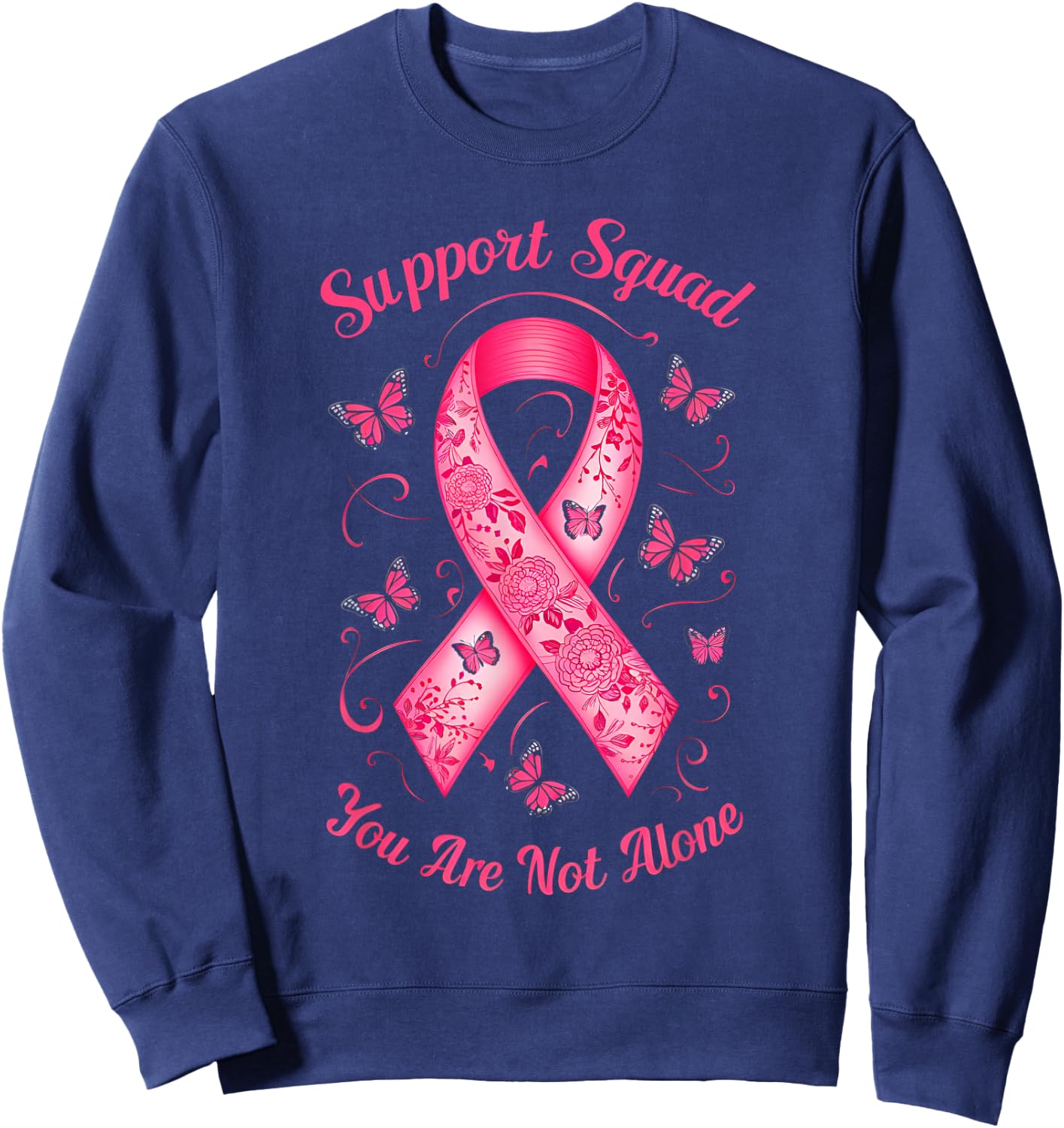 Support Squad Breast Cancer Awareness Pink Ribbon Butterfly Sweatshirt - Sweatshirt | Navy