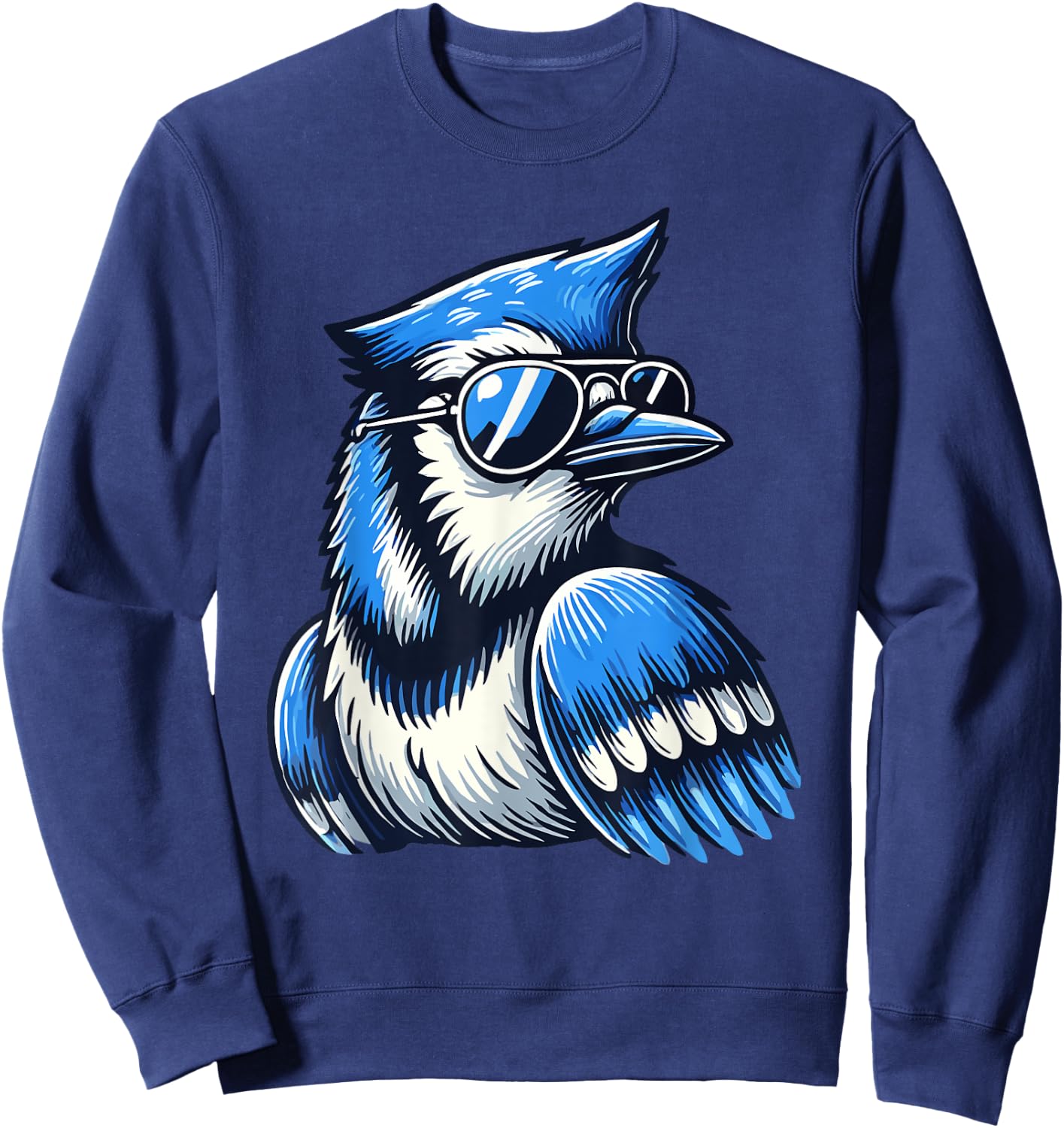Cool Blue Jay Bird Wearing Sunglasses Funny Animal Lover Sweatshirt - Sweatshirt | Navy