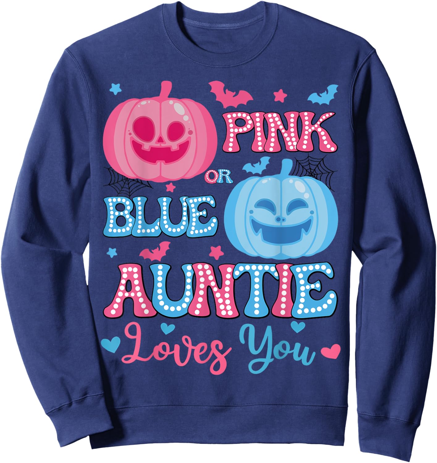 Pink or Blue Auntie Loves You Halloween Gender Reveal Sweatshirt - Sweatshirt | Navy