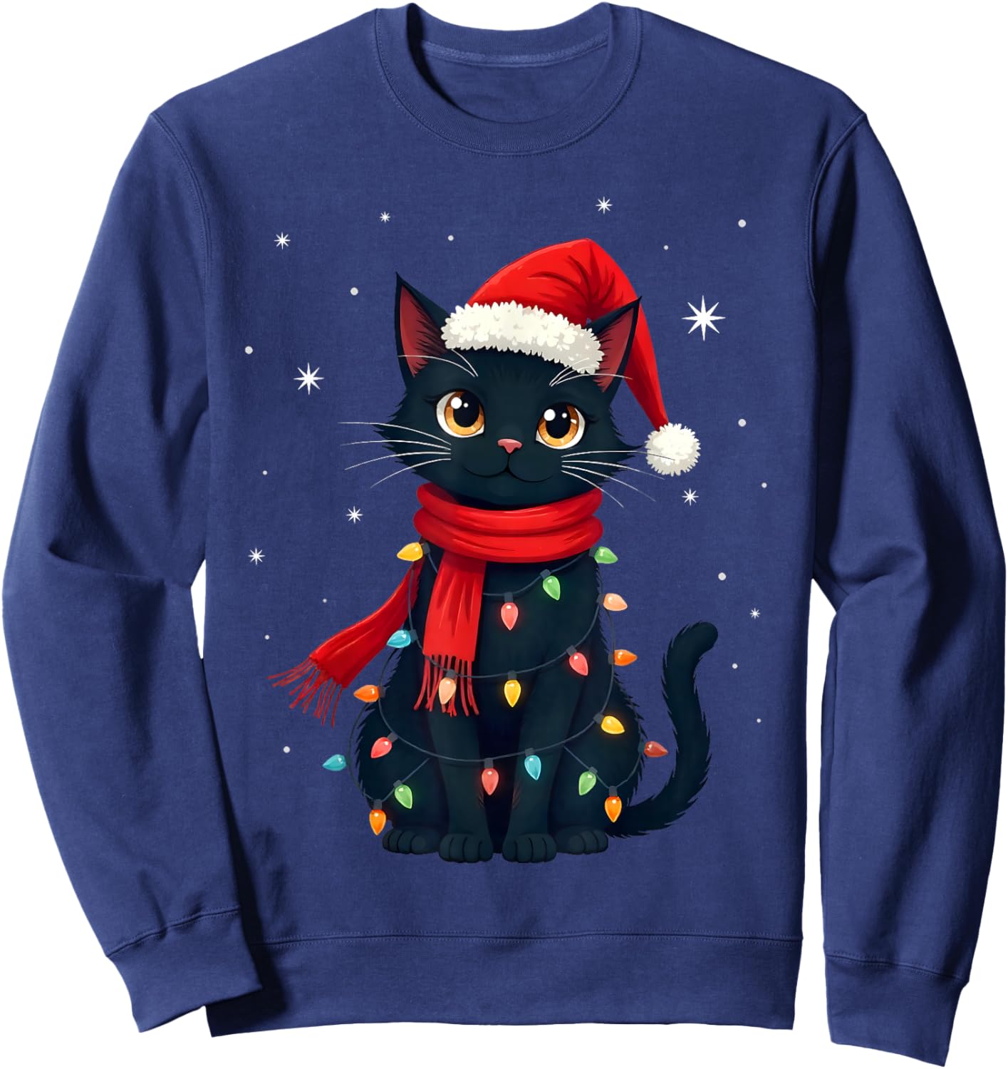 Black Cat Christmas Lights Cats Lover Xmas Sweatshirt - Sweatshirt | Navy