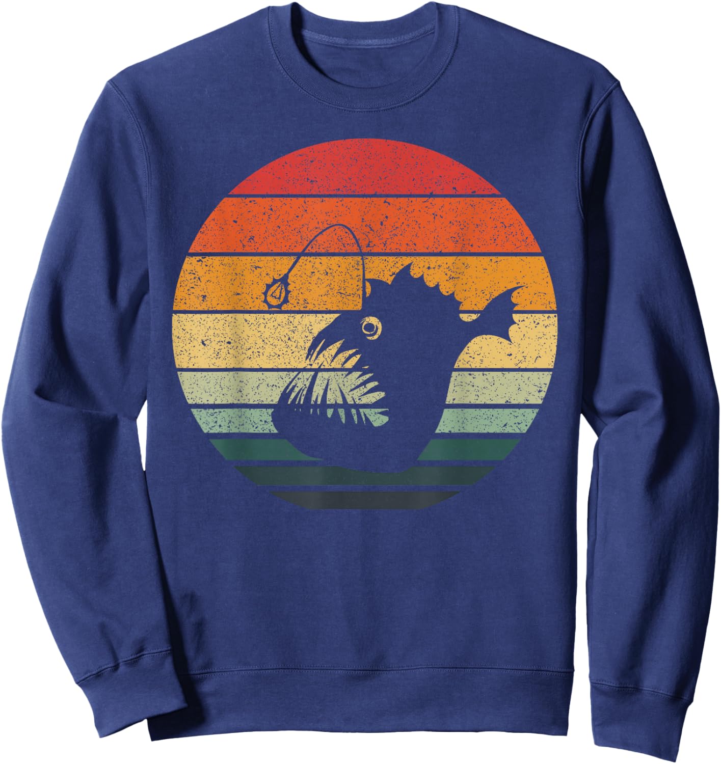 Vintage Retro Sunset Angler Fish Sweatshirt - Sweatshirt | Navy