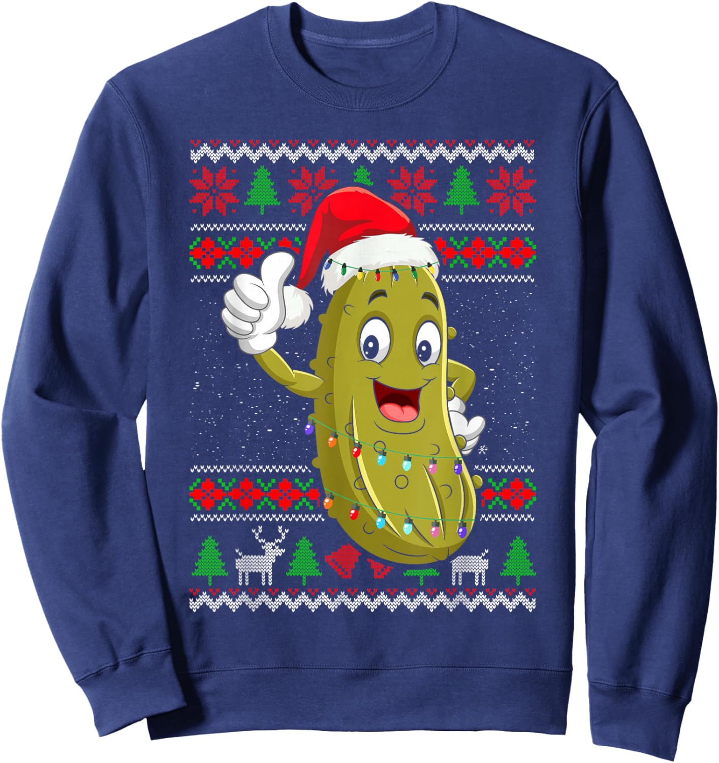 Pickle Christmas Lights Ugly Sweater Santa Pickle Xmas Sweatshirt - Sweatshirt | Navy