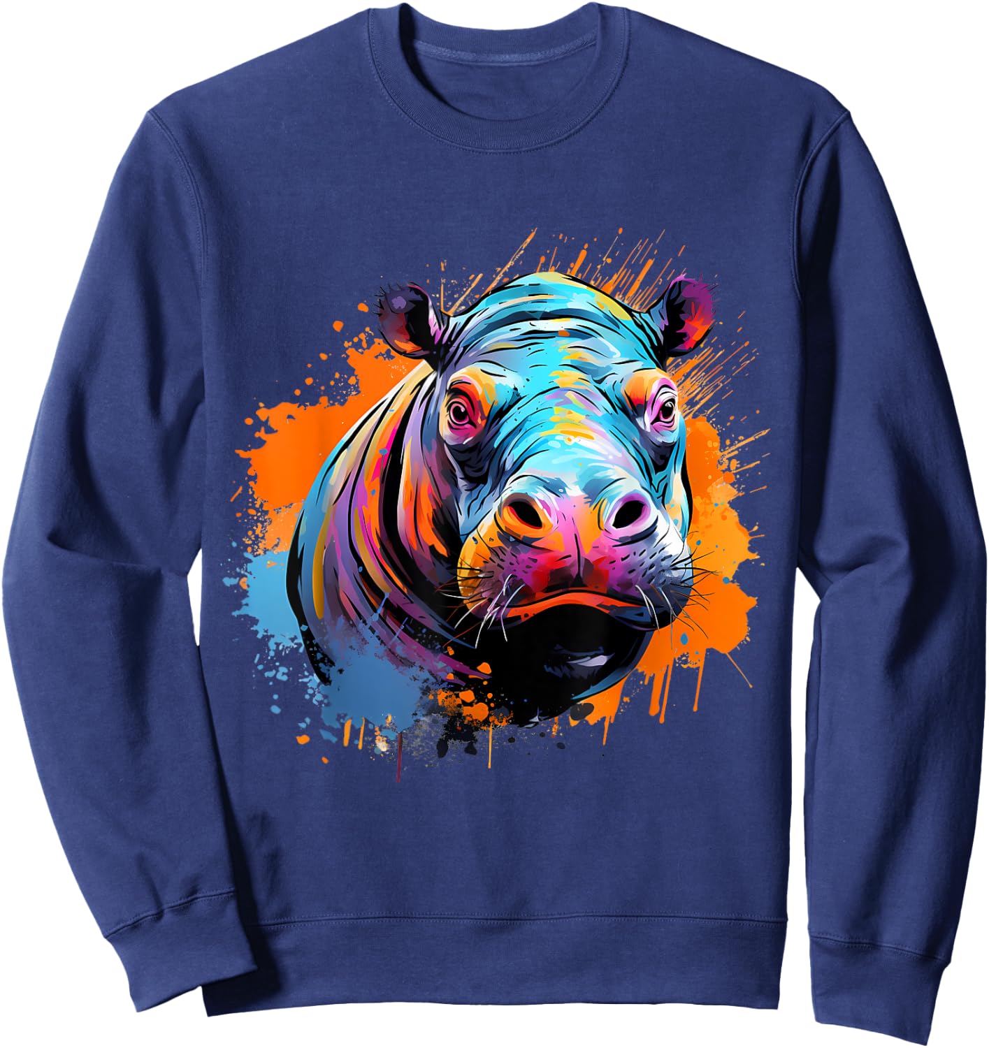 Hippo Portrait Colourful Artwork Hippopotamus Nature Splash Sweatshirt - Sweatshirt | Navy