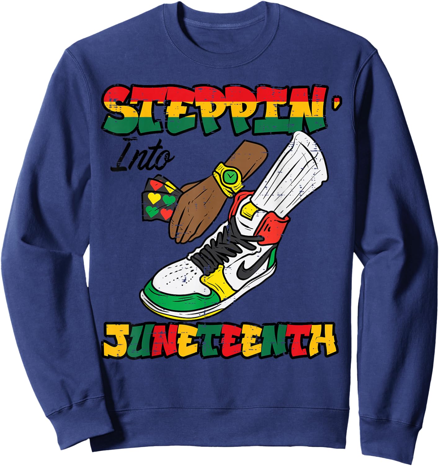 Steppin Juneteenth Shoe Watch Black American Men Boys Kids Sweatshirt - Sweatshirt | Navy